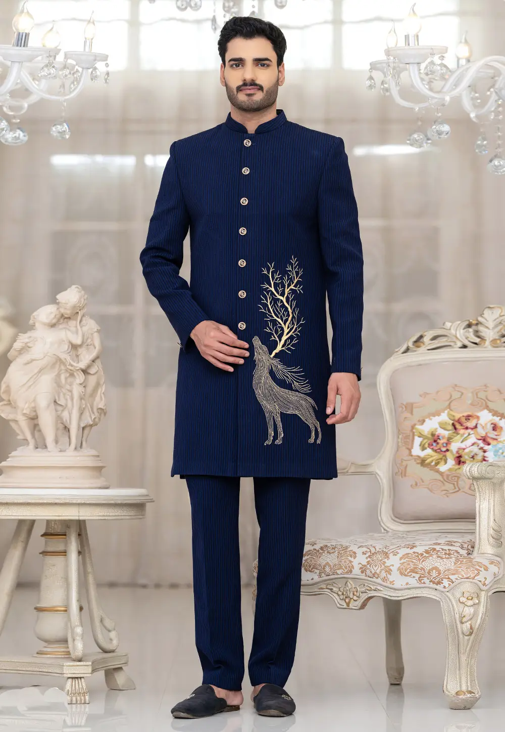 Navy Blue Imported Indo Western Suit 336525