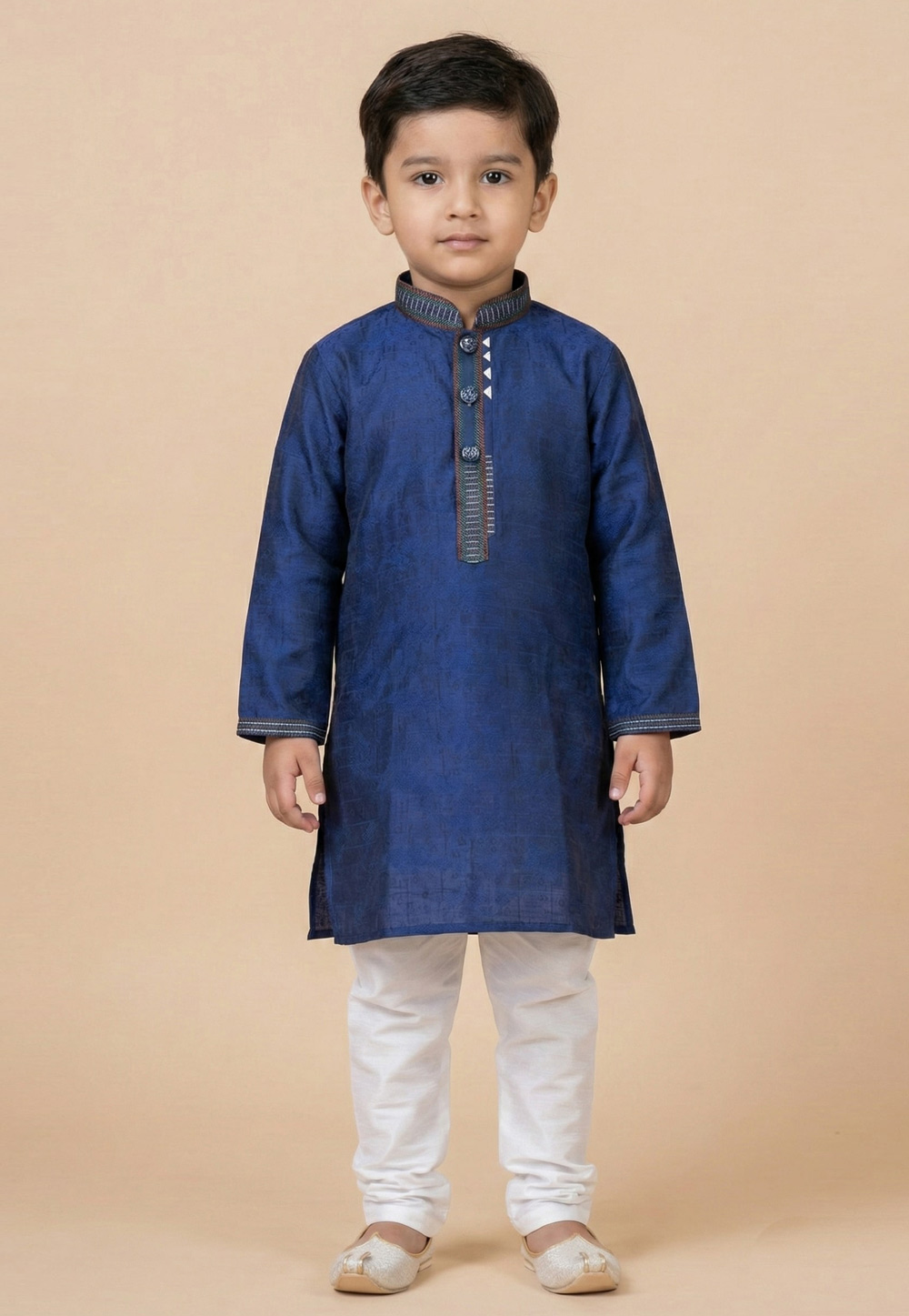 Navy Blue Jacquard Kids Kurta Pajama 322838