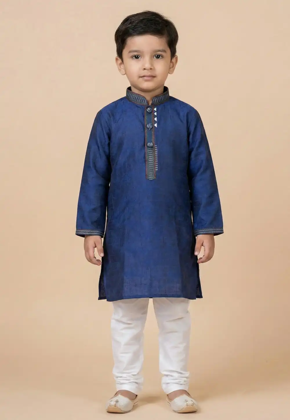 Navy Blue Jacquard Kids Kurta Pajama 322838