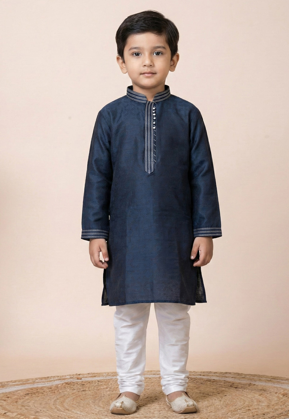 Navy Blue Jacquard Kids Kurta Pajama 322842