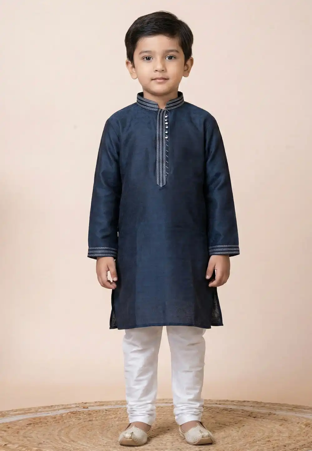 Navy Blue Jacquard Kids Kurta Pajama 322842
