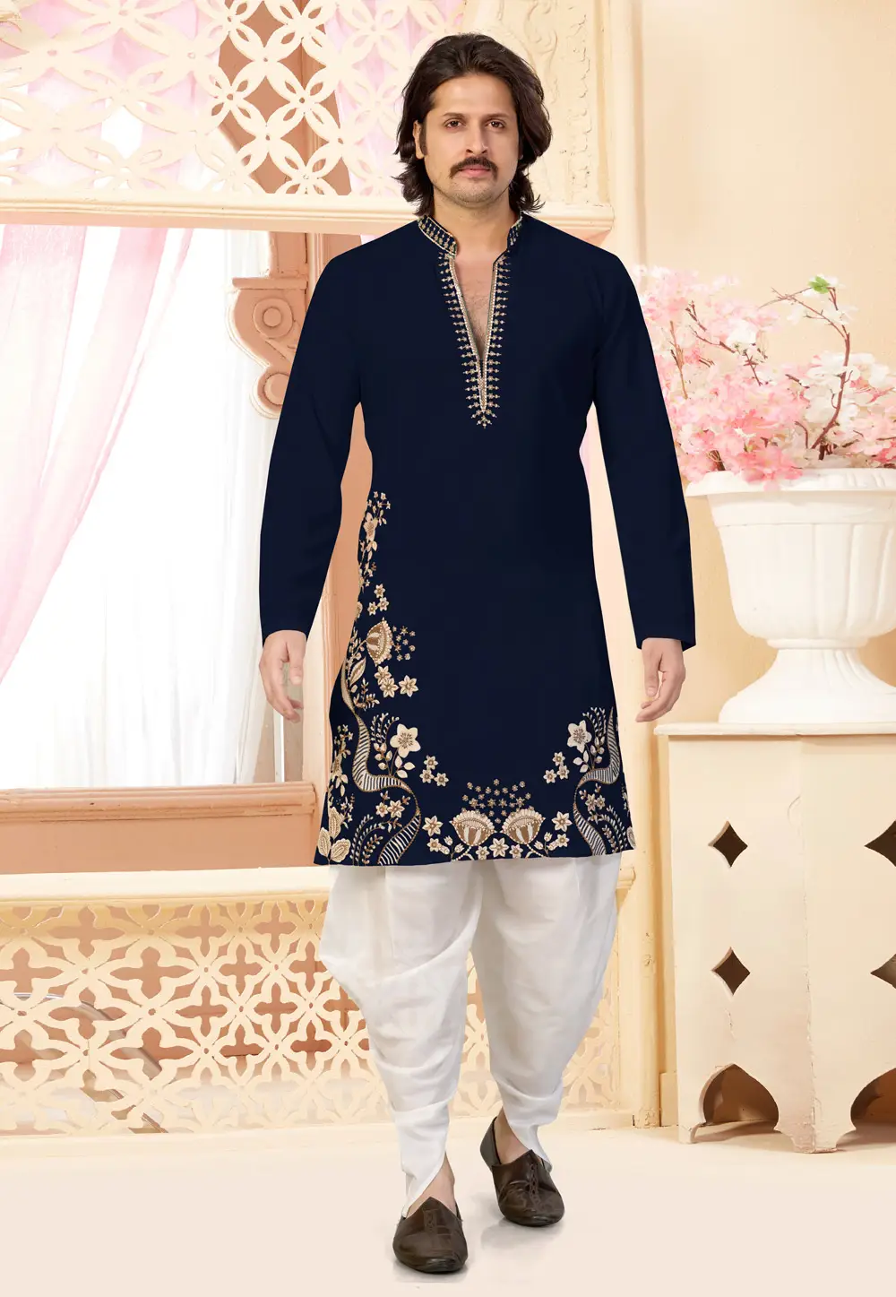 Navy Blue Lachka Dhoti Kurta 335946