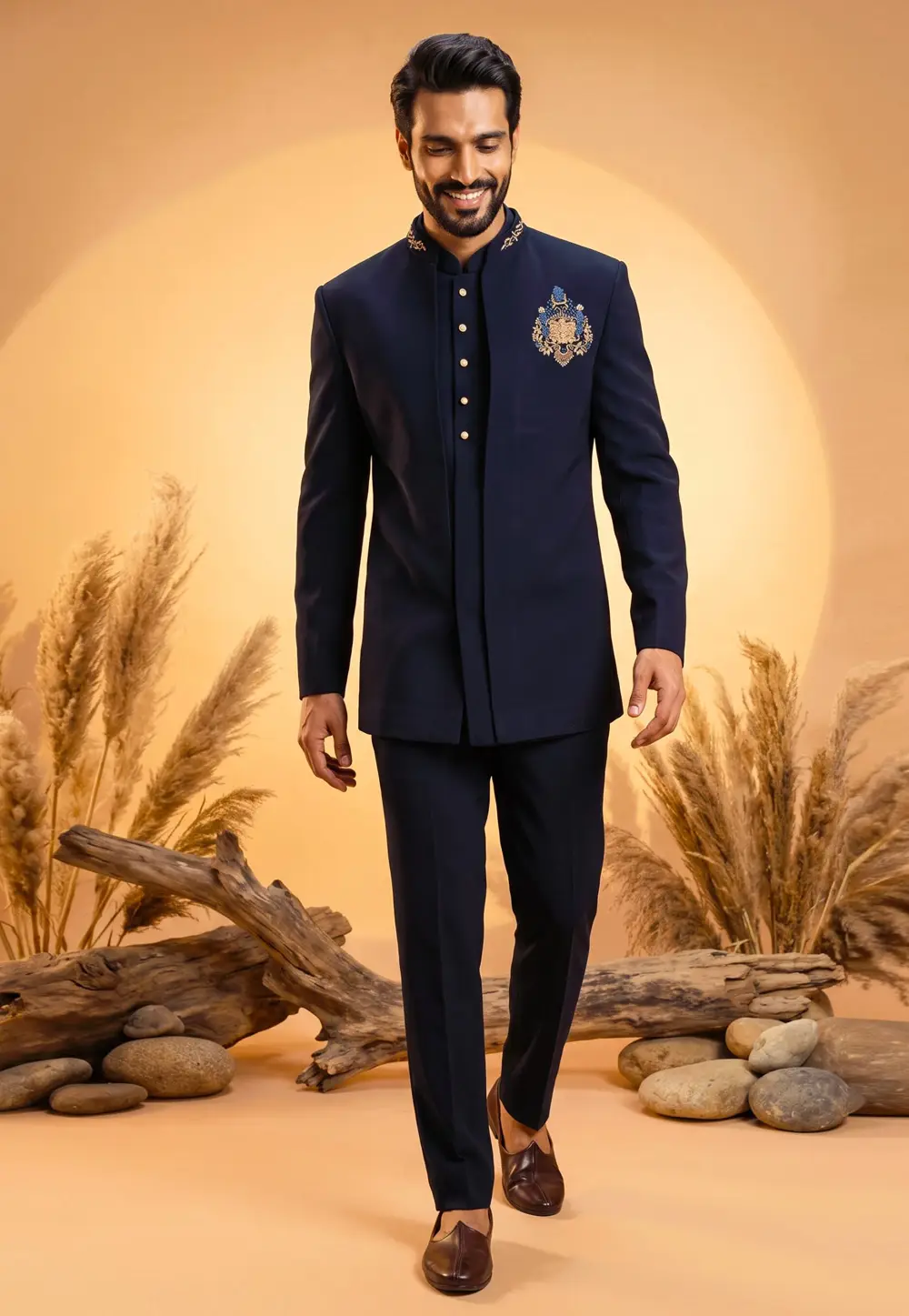Navy Blue Lachka Jodhpuri Suit 337212