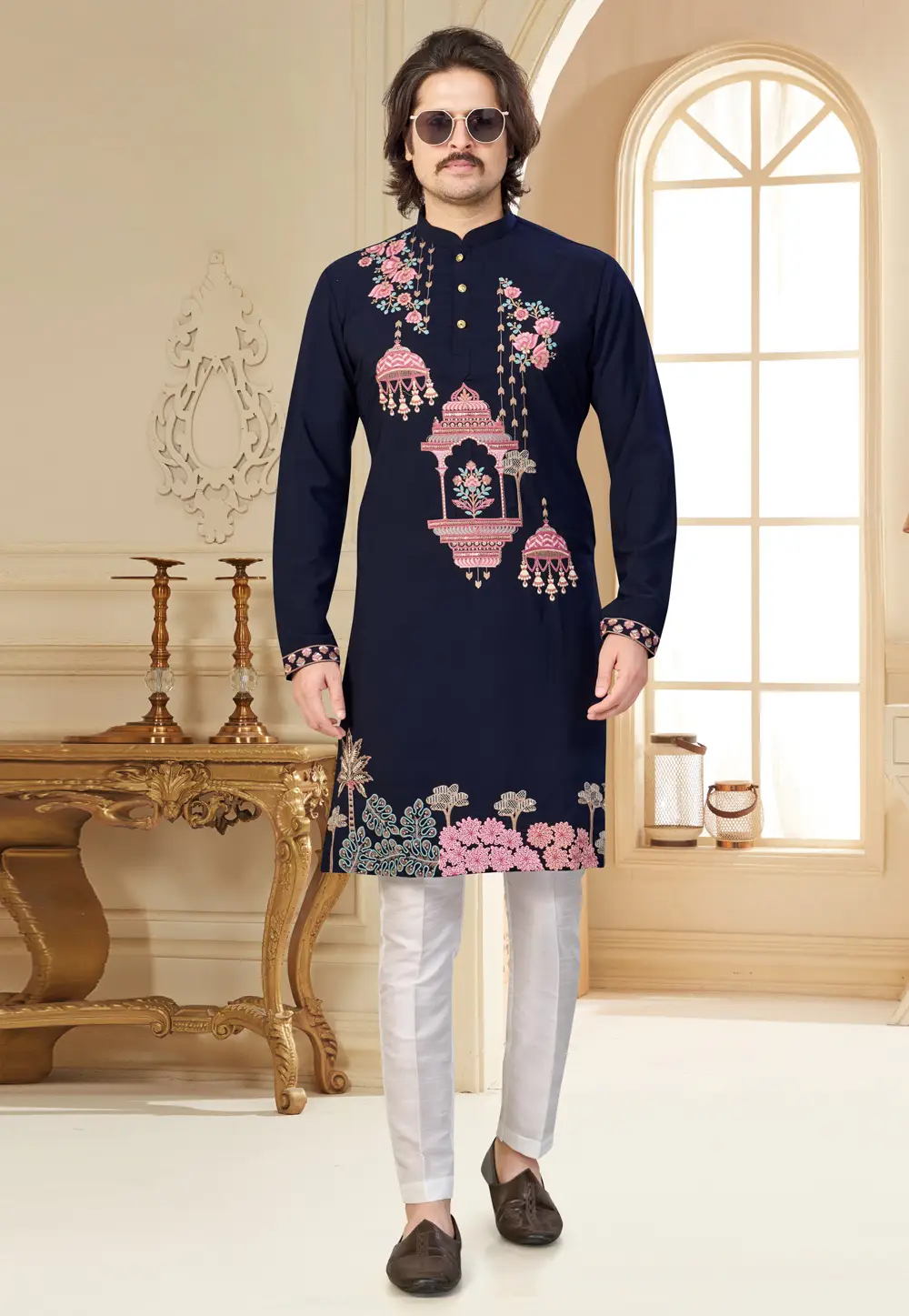 Navy Blue Lachka Kurta Pajama 335941