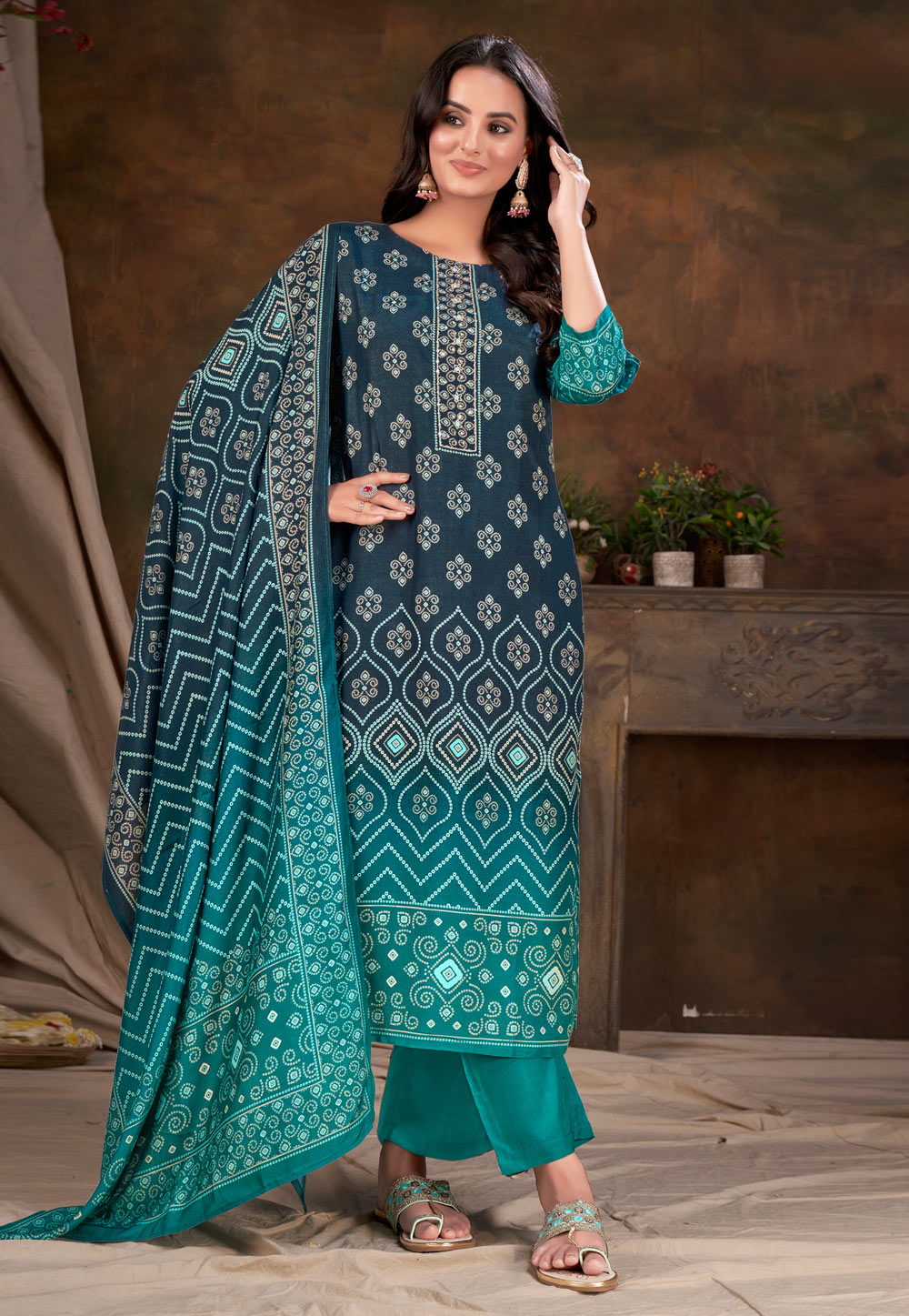 Navy Blue Muslin Readymade Pakistani Suit 281876