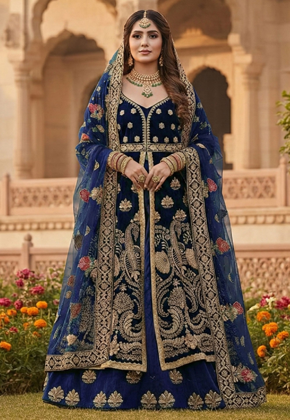 Navy Blue Net Anarkali Lehenga Choli 320515