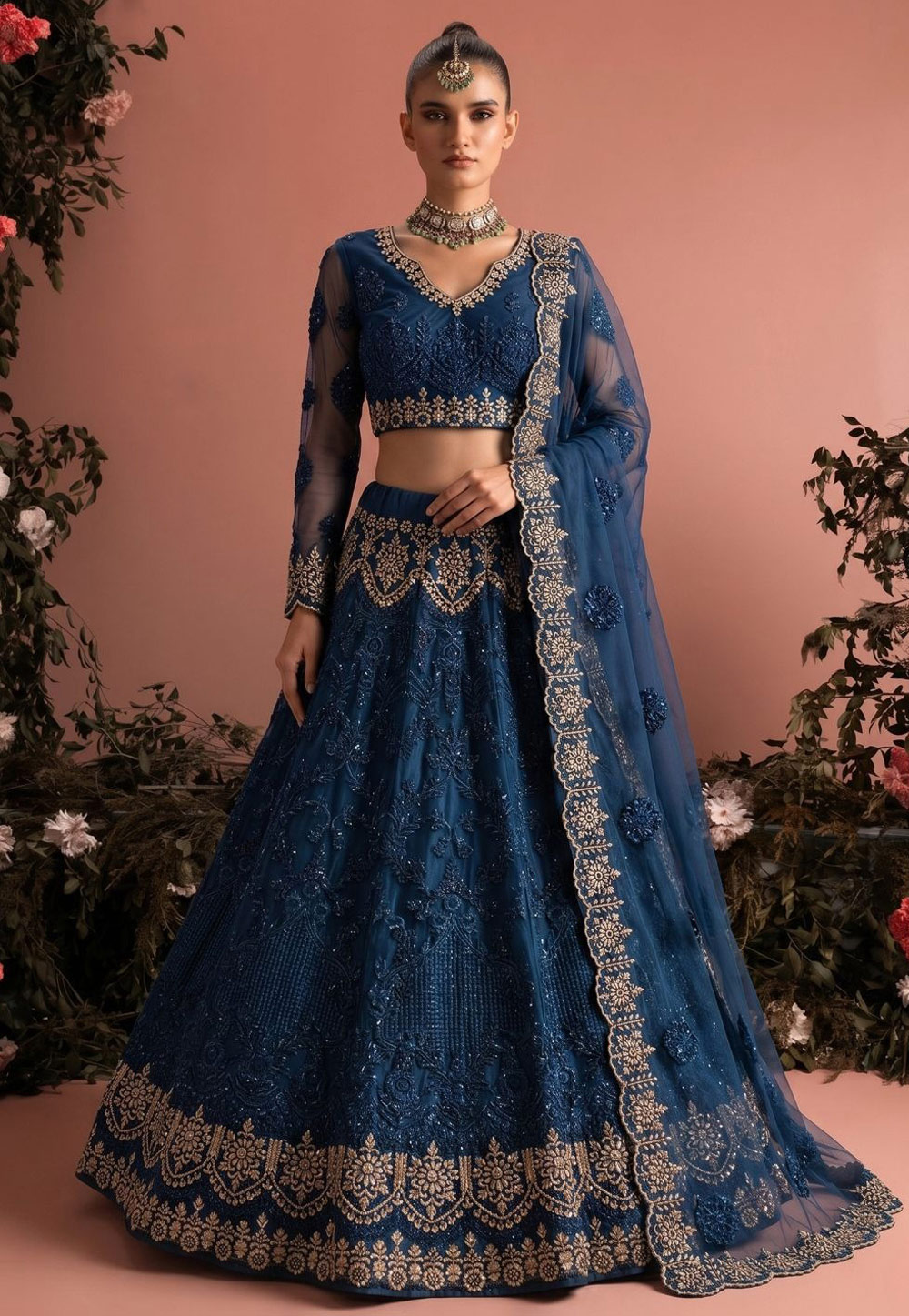 Navy Blue Net Lehenga Choli 330153