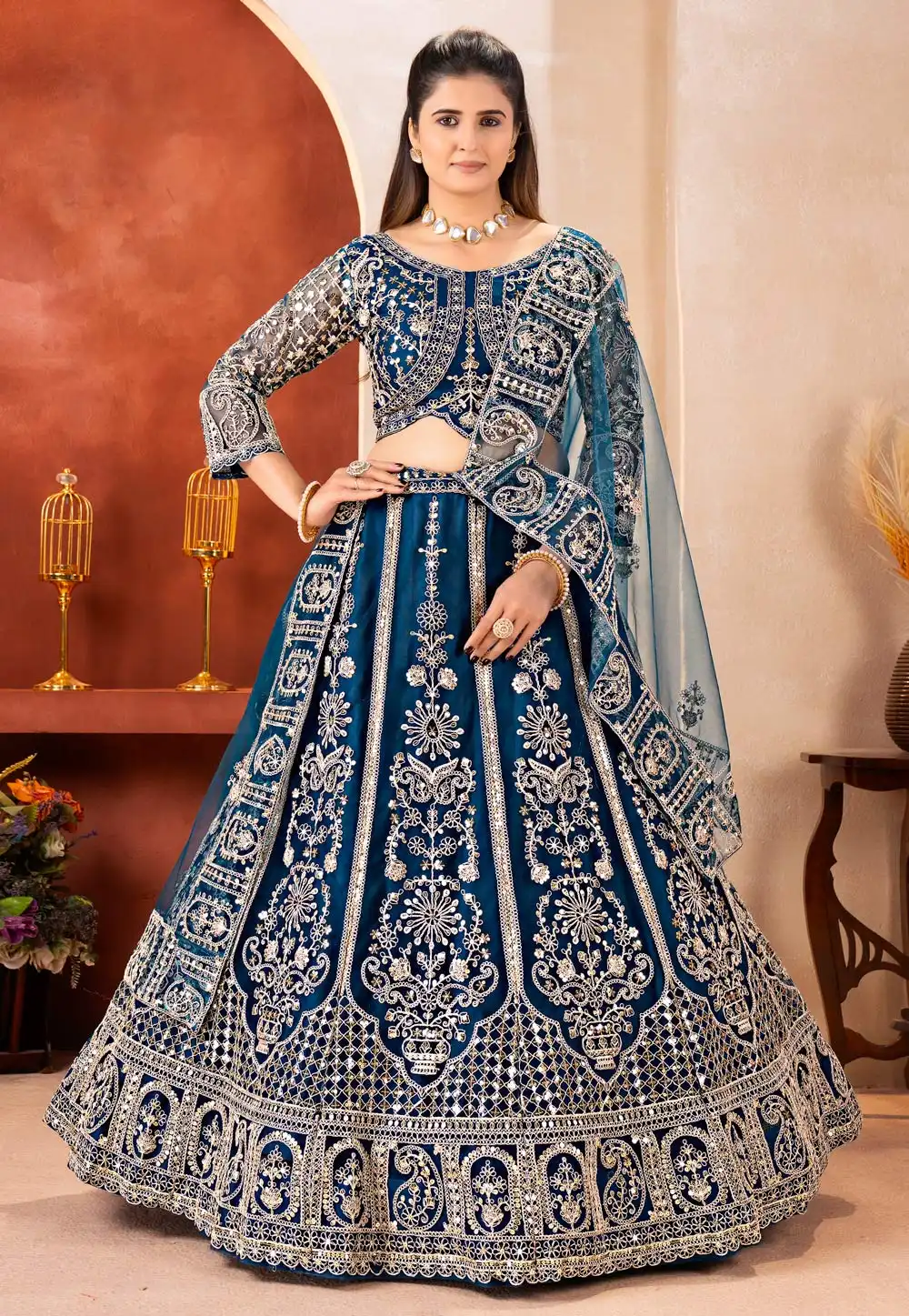Navy Blue Net Lehenga Choli 323009