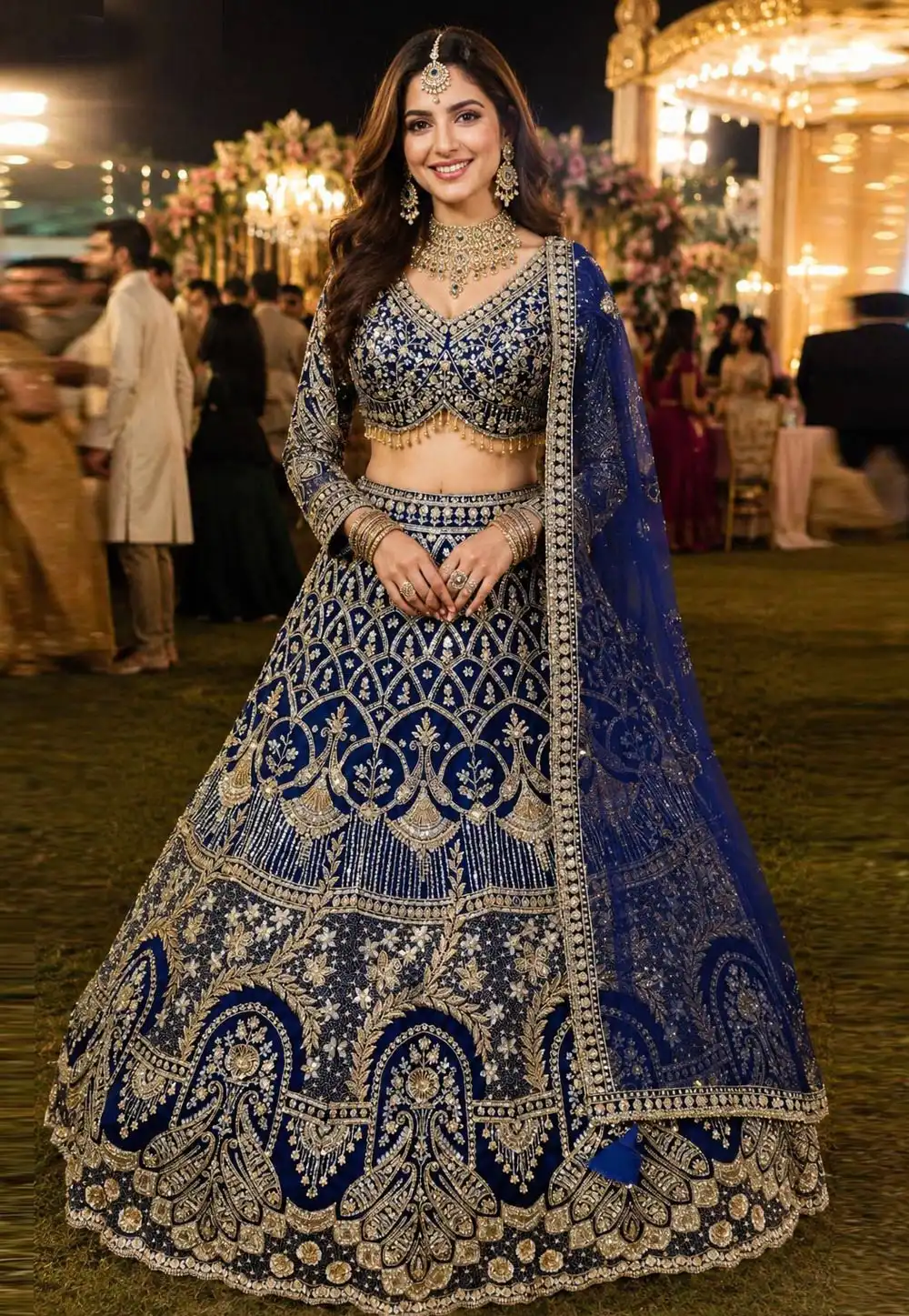 Navy Blue Net Wedding Lehenga Choli 329721
