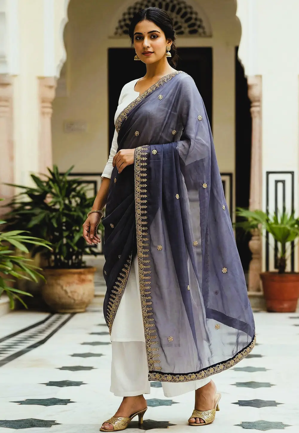 Navy Blue Organza Dupatta 333198