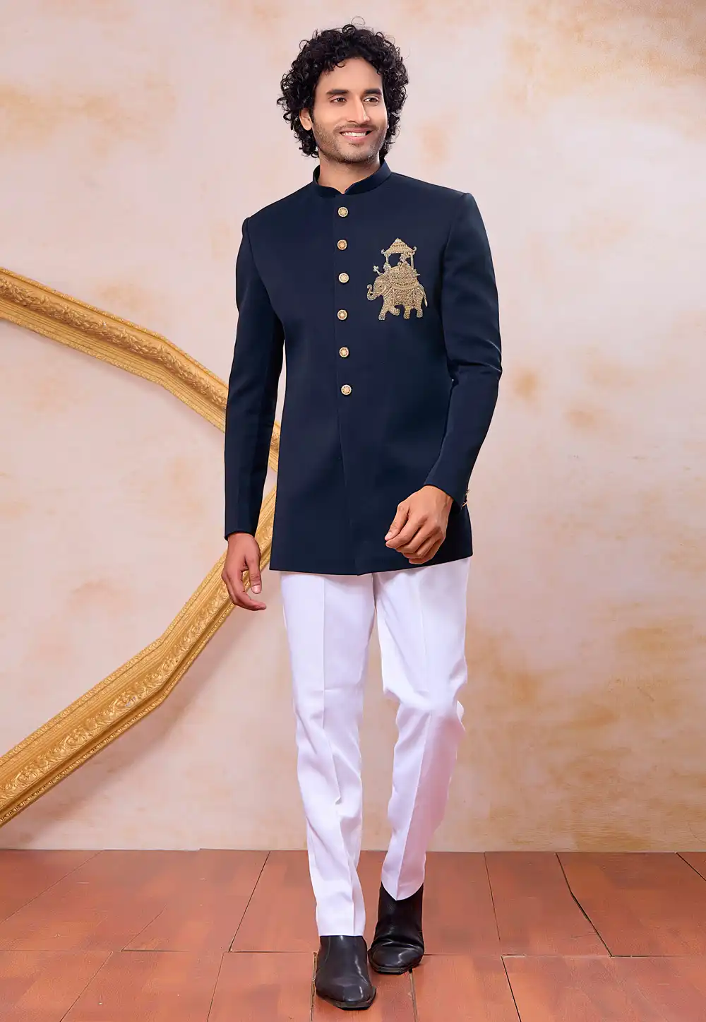 Navy Blue Polyester Indo Western Suit 330268
