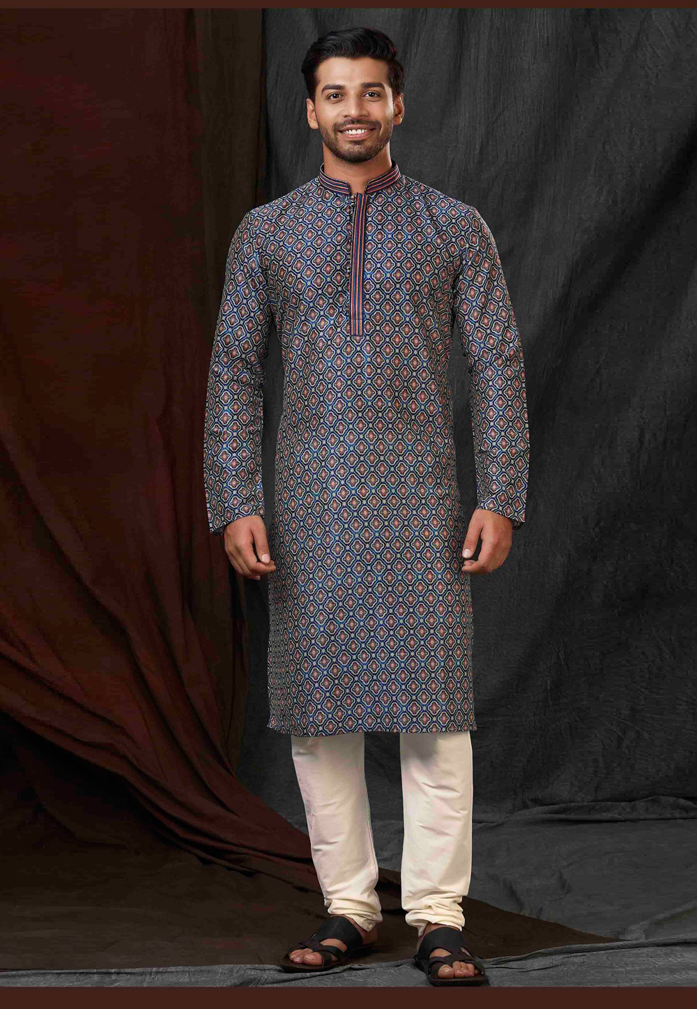 Navy Blue Polyester Kurta Pajama 280920