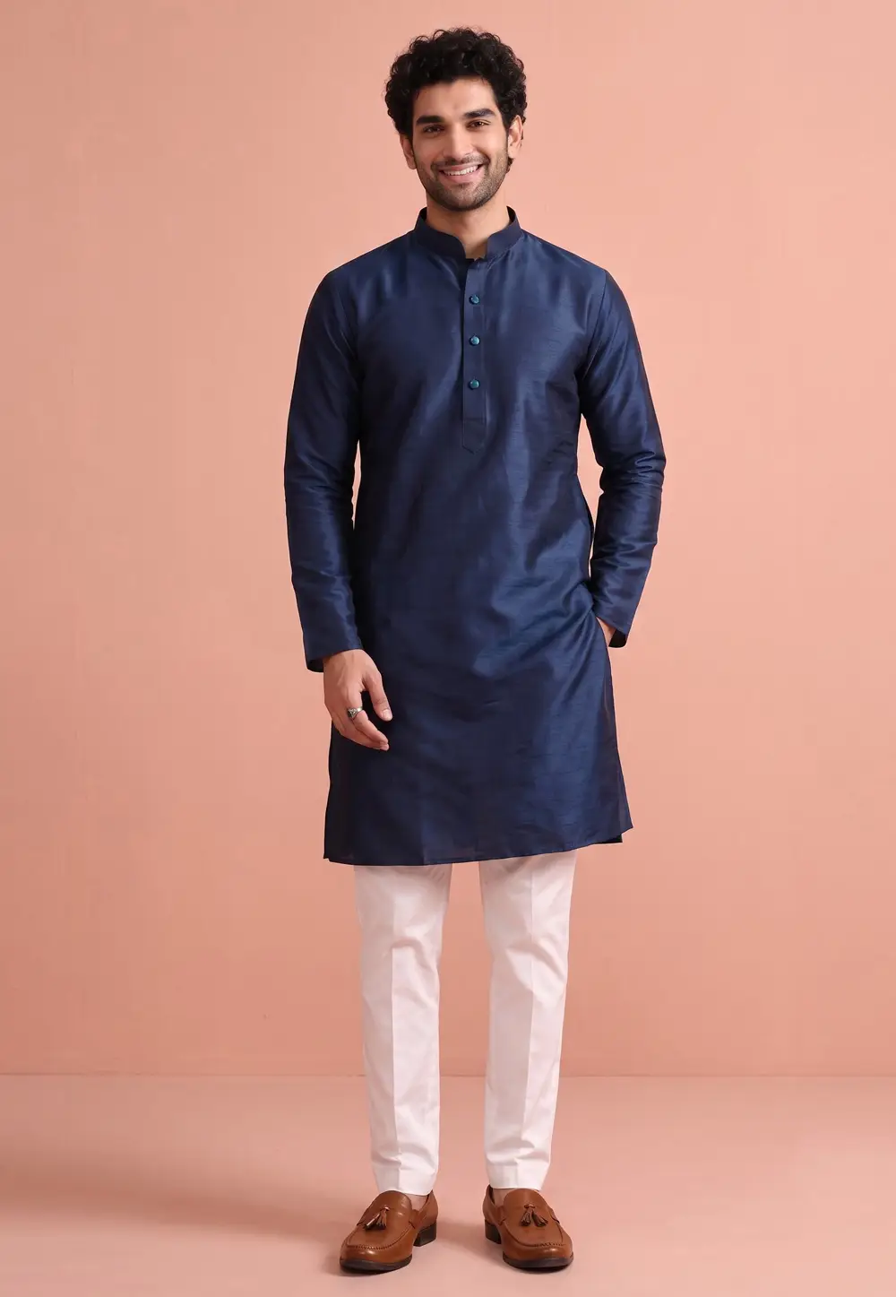 Navy Blue Raw Silk Kurta Pajama 332385