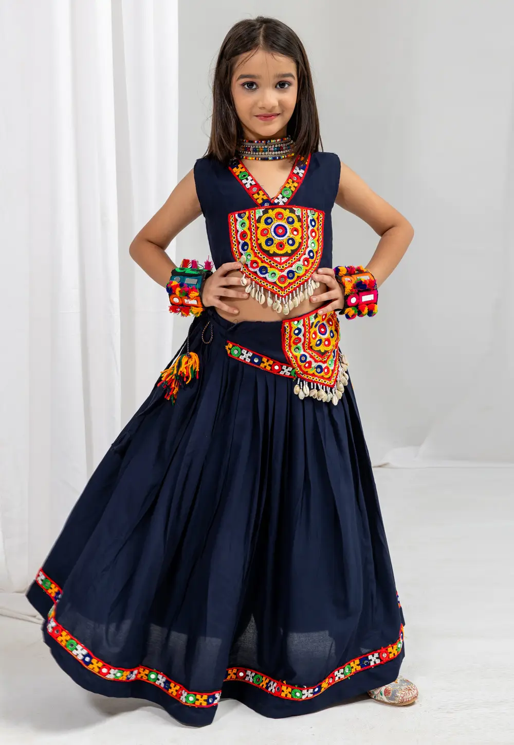 Navy Blue Rayon Kids Navratri Lehenga Choli 334322