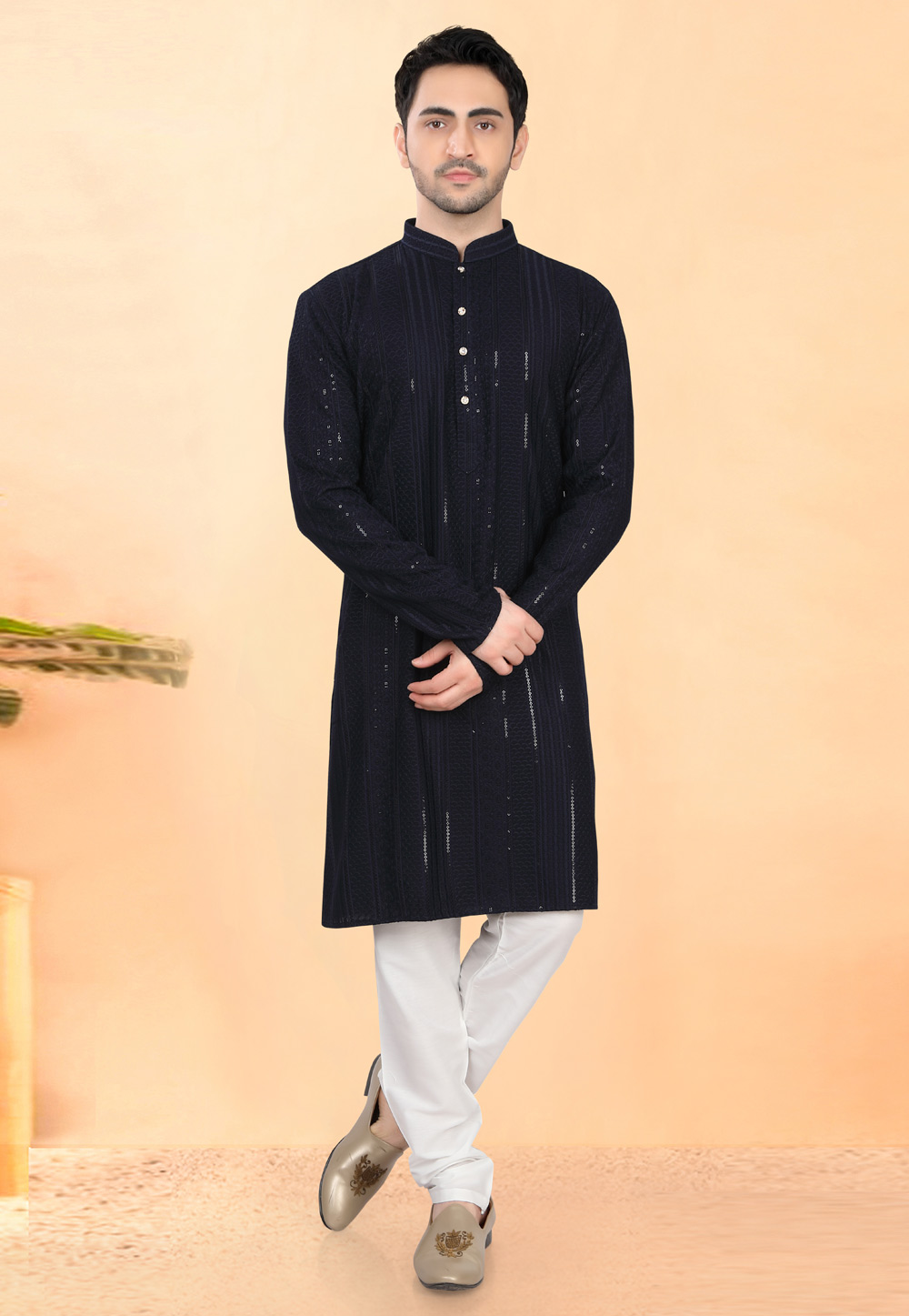 Navy Blue Rayon Kurta Pajama 307942