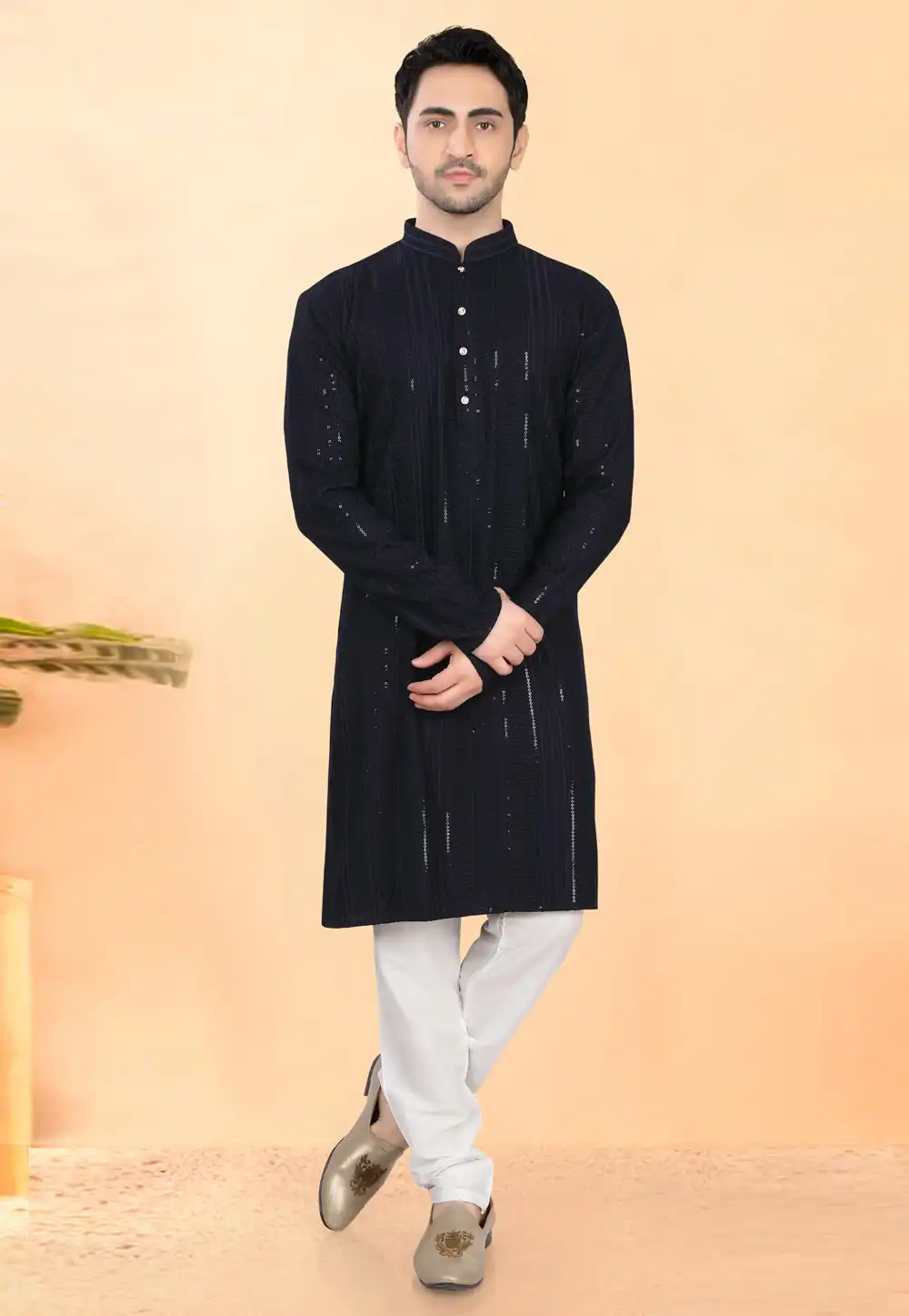 Navy Blue Rayon Kurta Pajama 307942