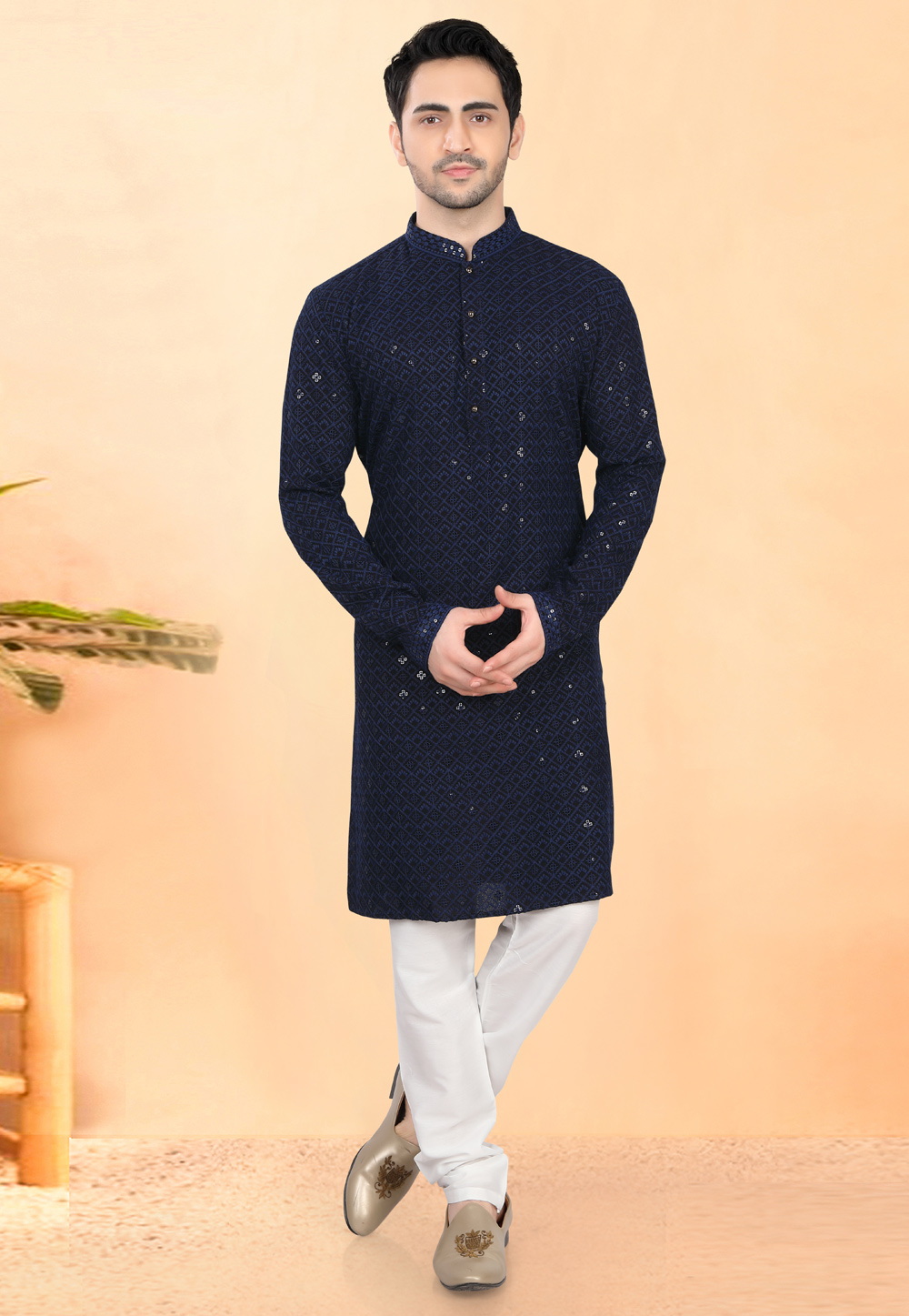 Navy Blue Rayon Kurta Pajama 307944