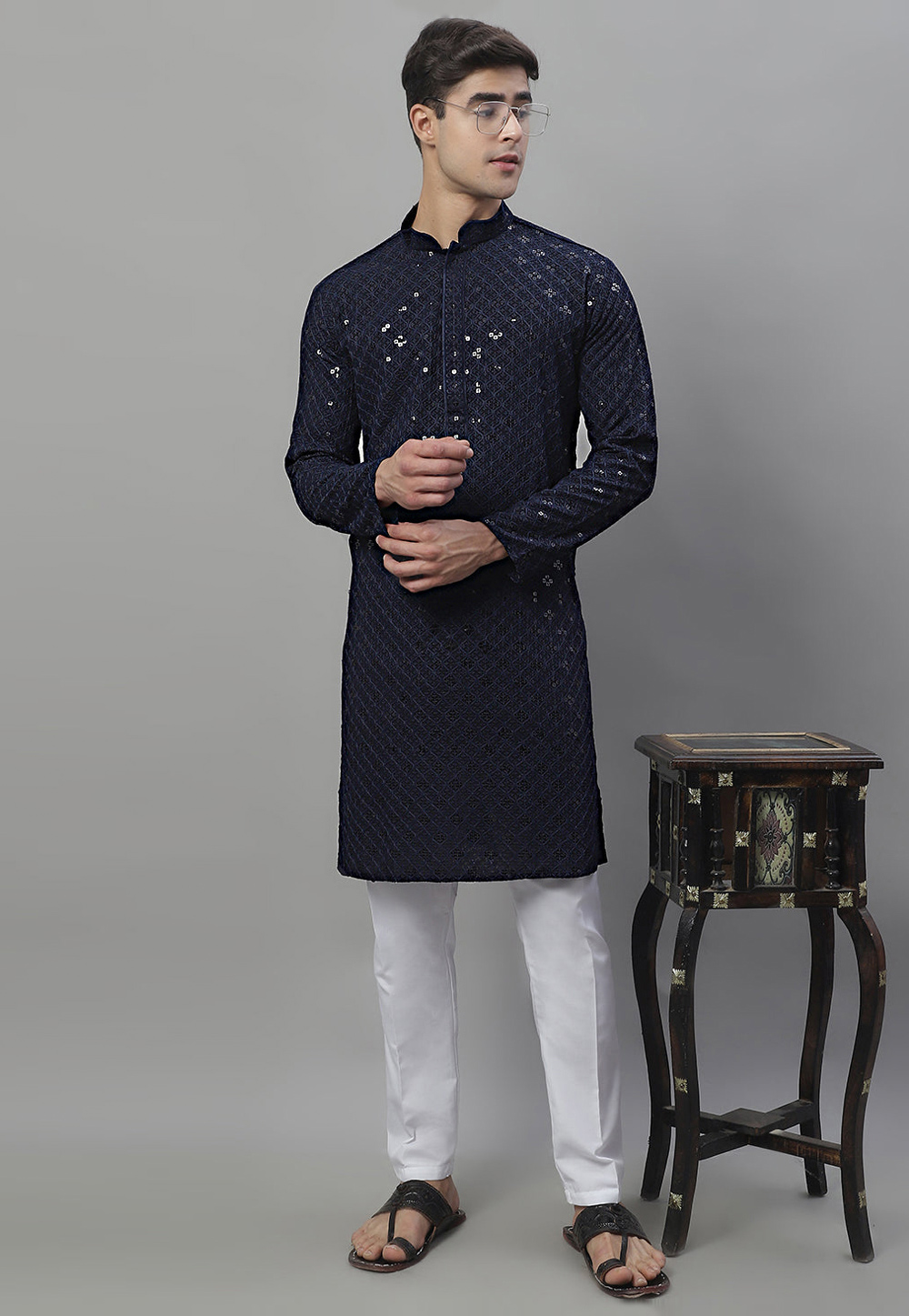 Navy Blue Rayon Kurta Pajama 281697