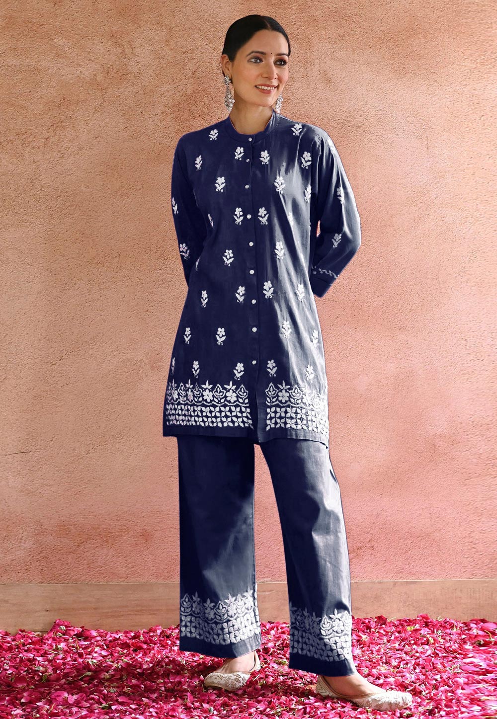 Navy Blue Rayon Kurta Set With Palazzo 283712