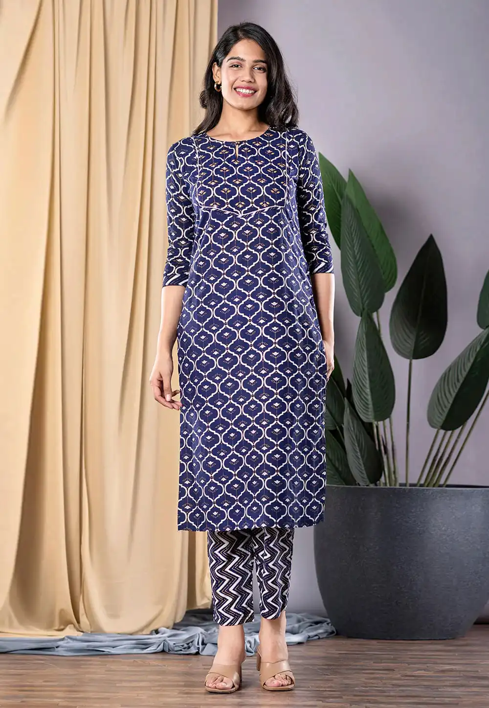 Navy Blue Rayon Kurta Set With Pant 311946