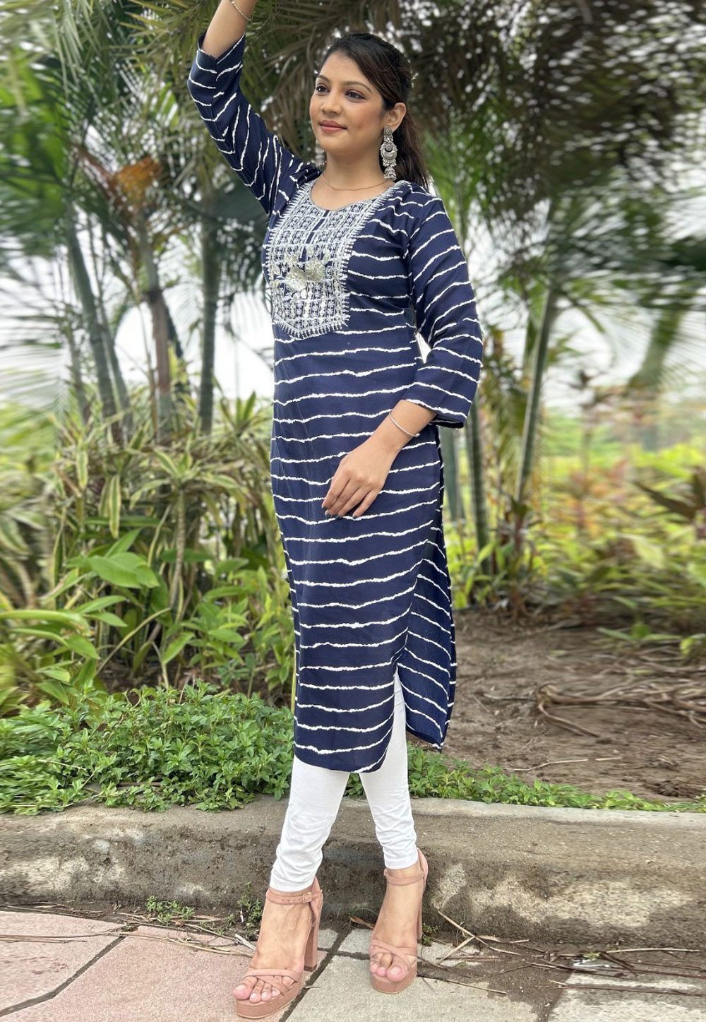 Navy Blue Rayon Long Kurti 313023