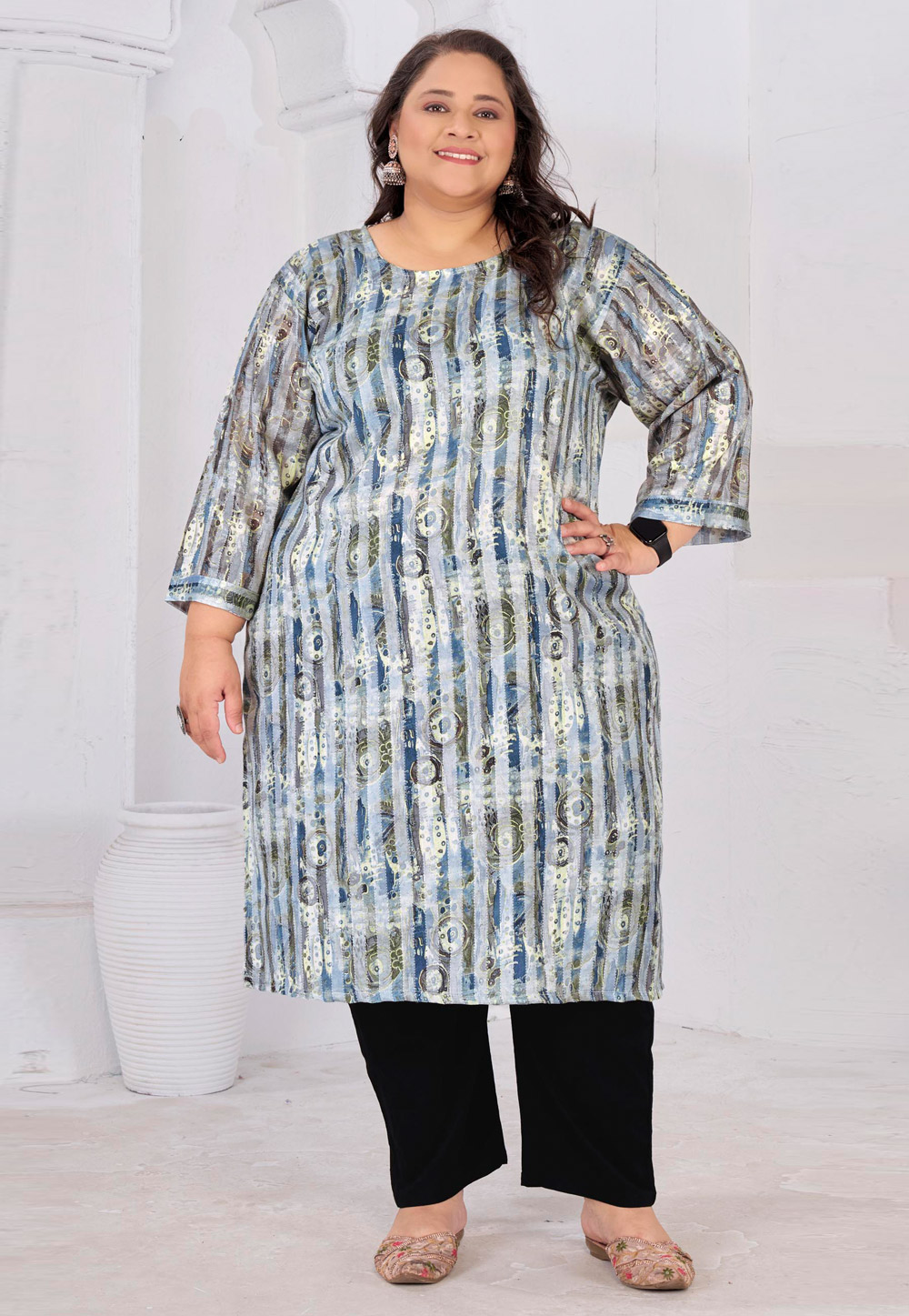 Navy Blue Rayon Printed Long Kurti 329825