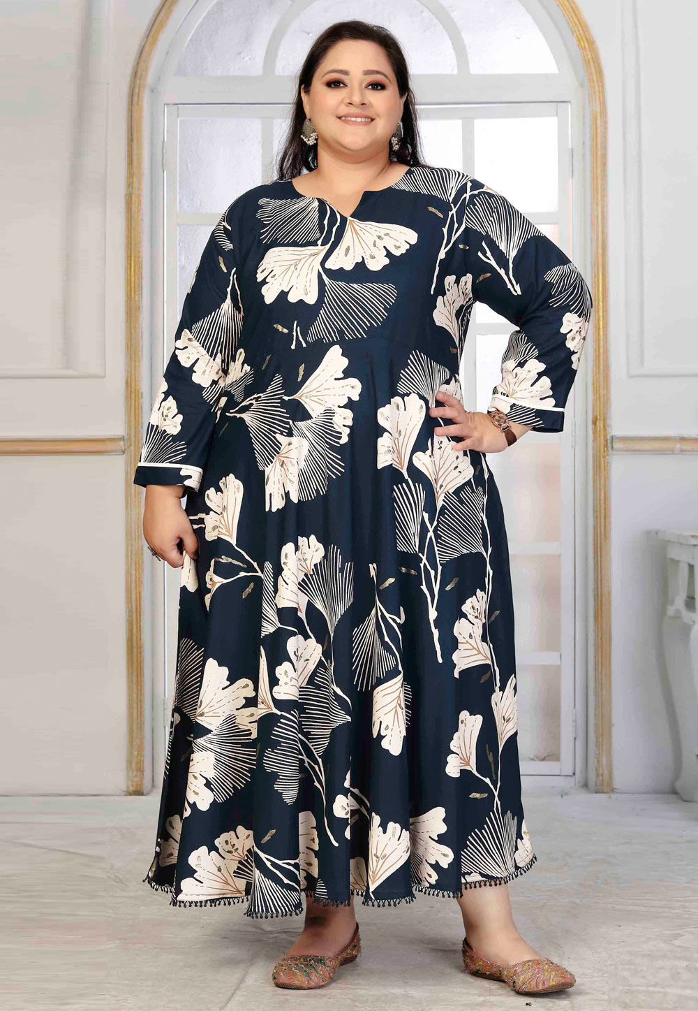 Navy Blue Rayon Printed Long Kurti 312217