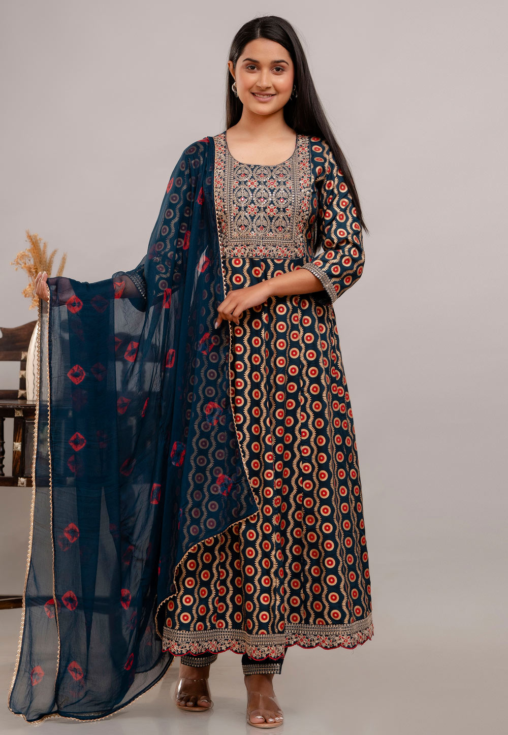 Navy Blue Rayon Readymade Anarkali Suit 284321