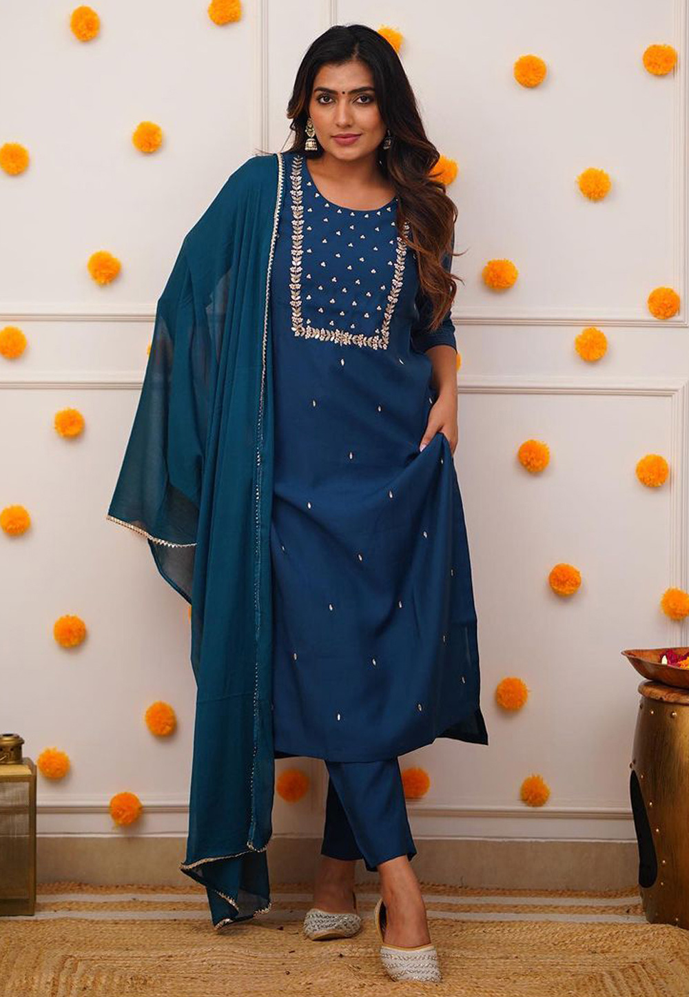 Navy Blue Rayon Readymade Pakistani Suit 279225