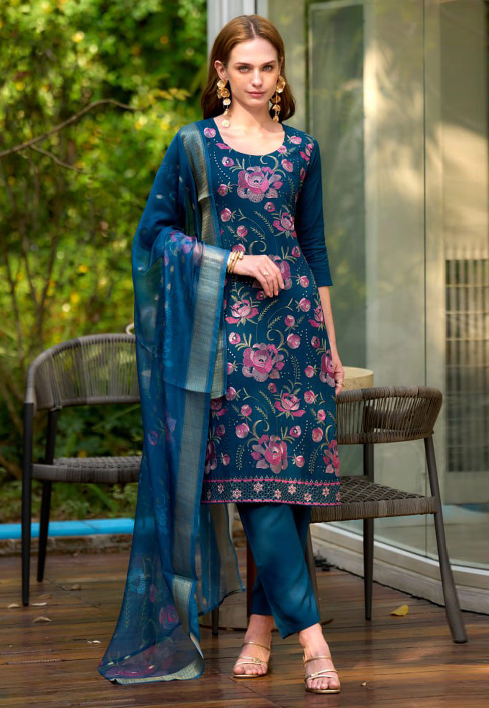 Navy Blue Rayon Readymade Pakistani Suit 312033