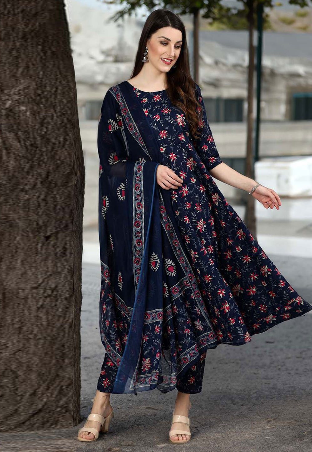 Navy Blue Rayon Readymade Pant Style Suit 328611