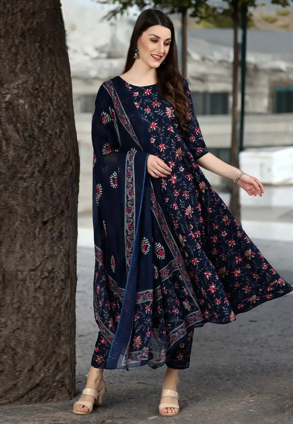 Navy Blue Rayon Readymade Pant Style Suit 328611
