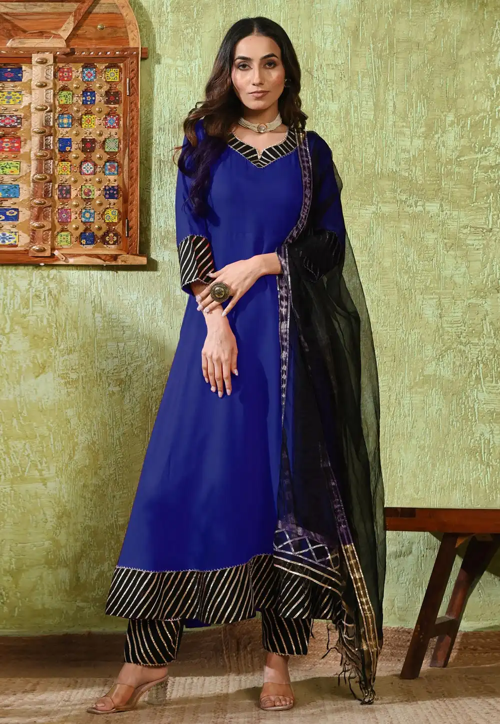 Navy Blue Rayon Readymade Pant Style Suit 326580