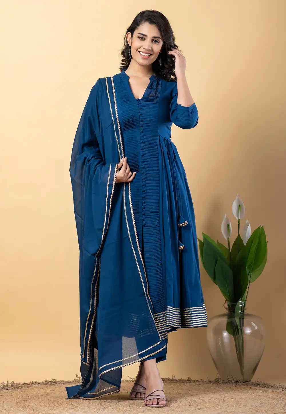 Navy Blue Rayon Readymade Pant Style Suit 317097