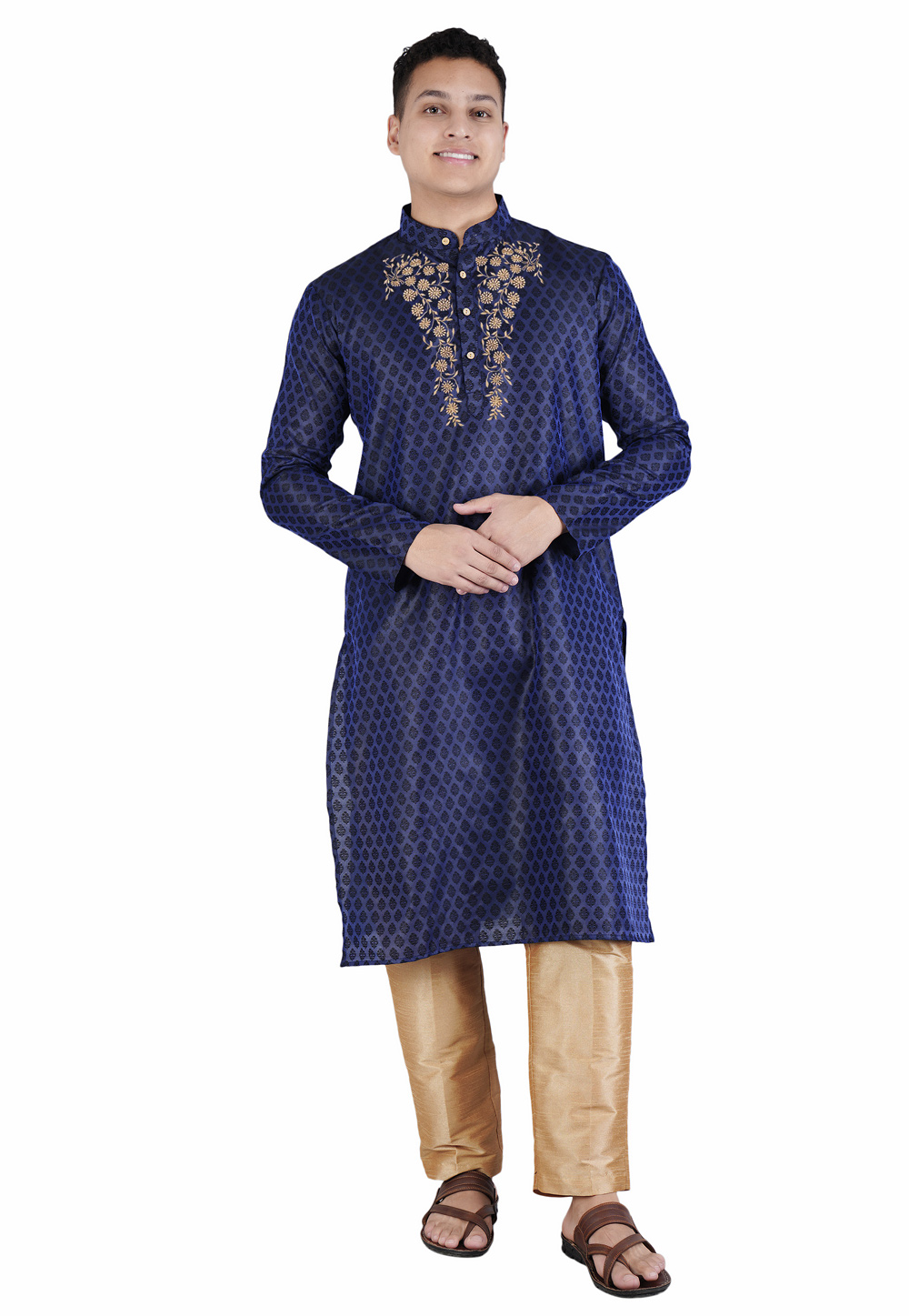 Navy Blue Satin Kurta Pajama 282959
