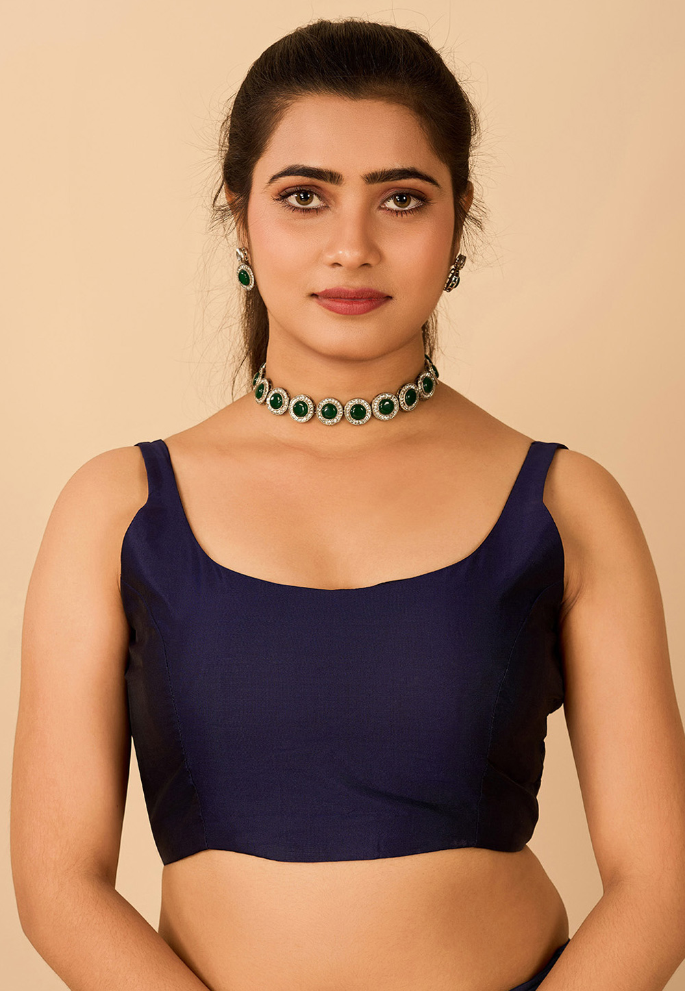 Navy Blue Satin Readymade Blouse 285304