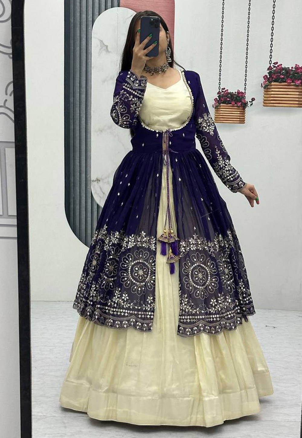 Navy Blue Shimmer Readymade Jacket Style Lehenga Choli 322430