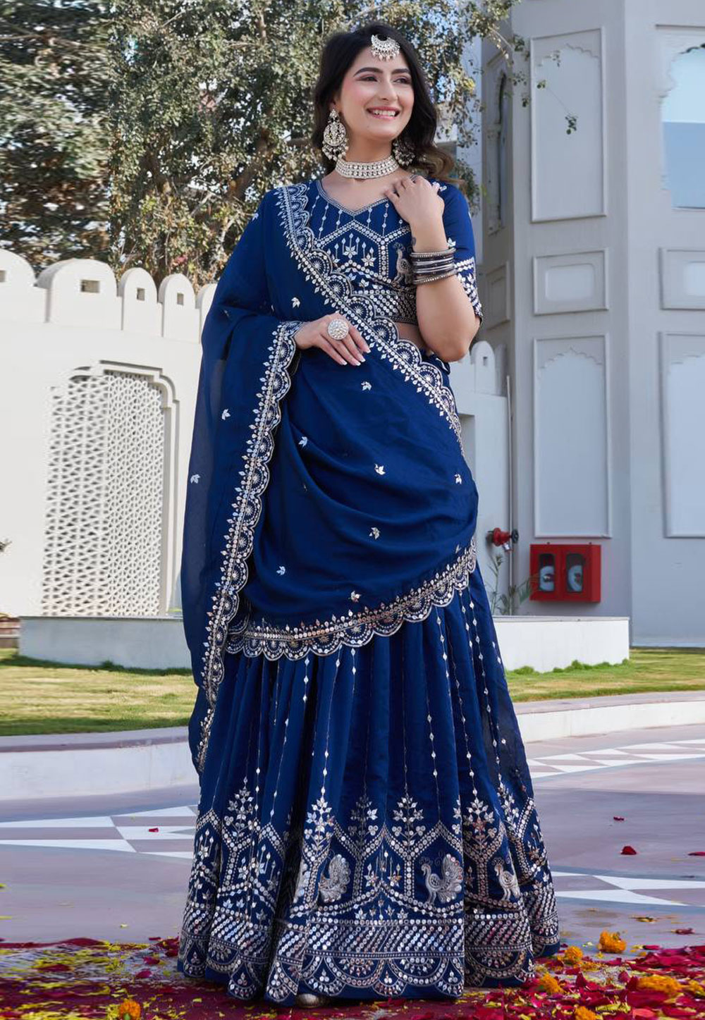 Navy Blue Silk Circular Lehenga Choli 322453