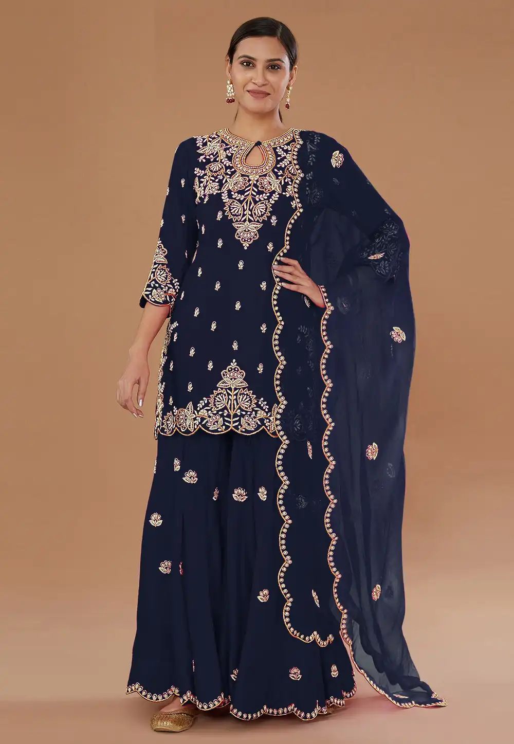 Navy Blue Silk Gharara Suit 316669