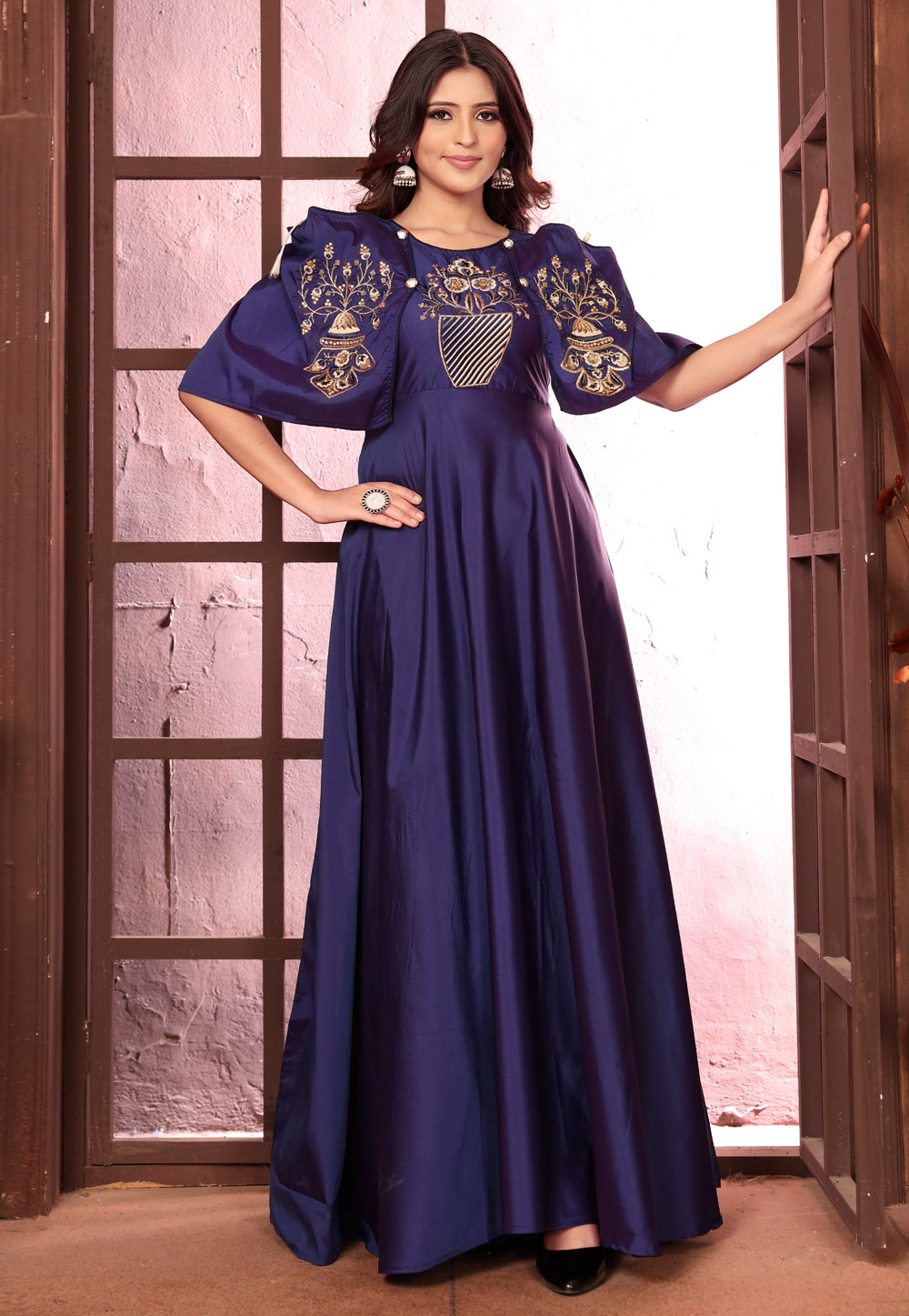 Navy Blue Silk Gown 320349