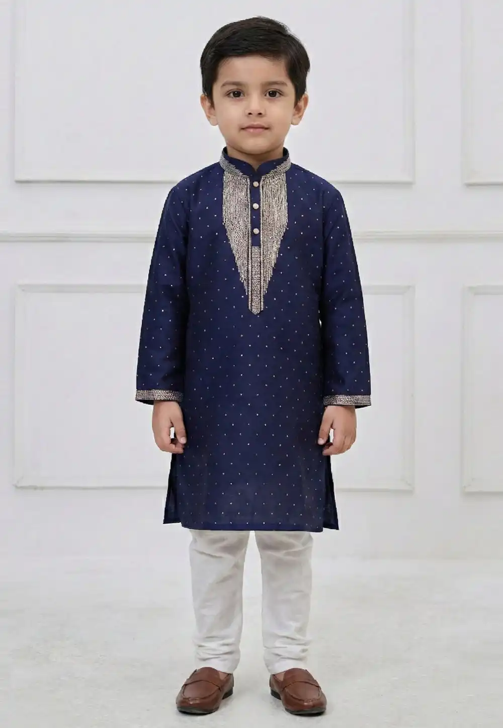 Navy Blue Silk Kids Kurta Pajama 325142