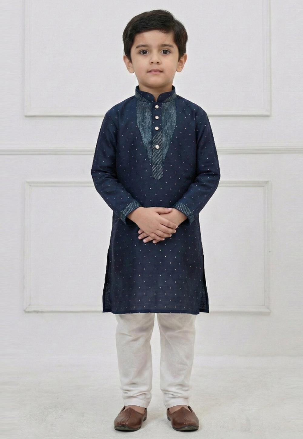 Navy Blue Silk Kids Kurta Pajama 325143
