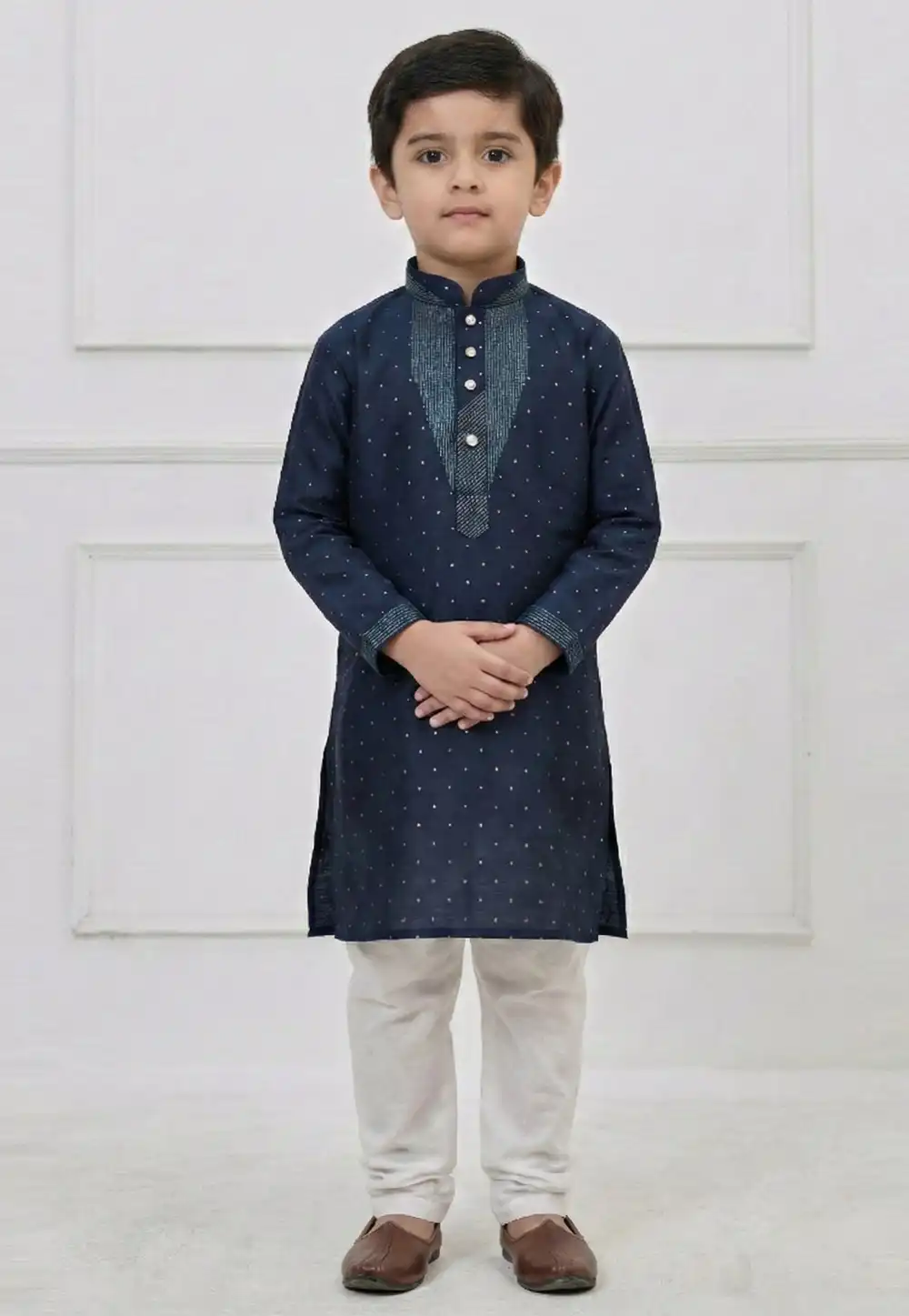 Navy Blue Silk Kids Kurta Pajama 325143