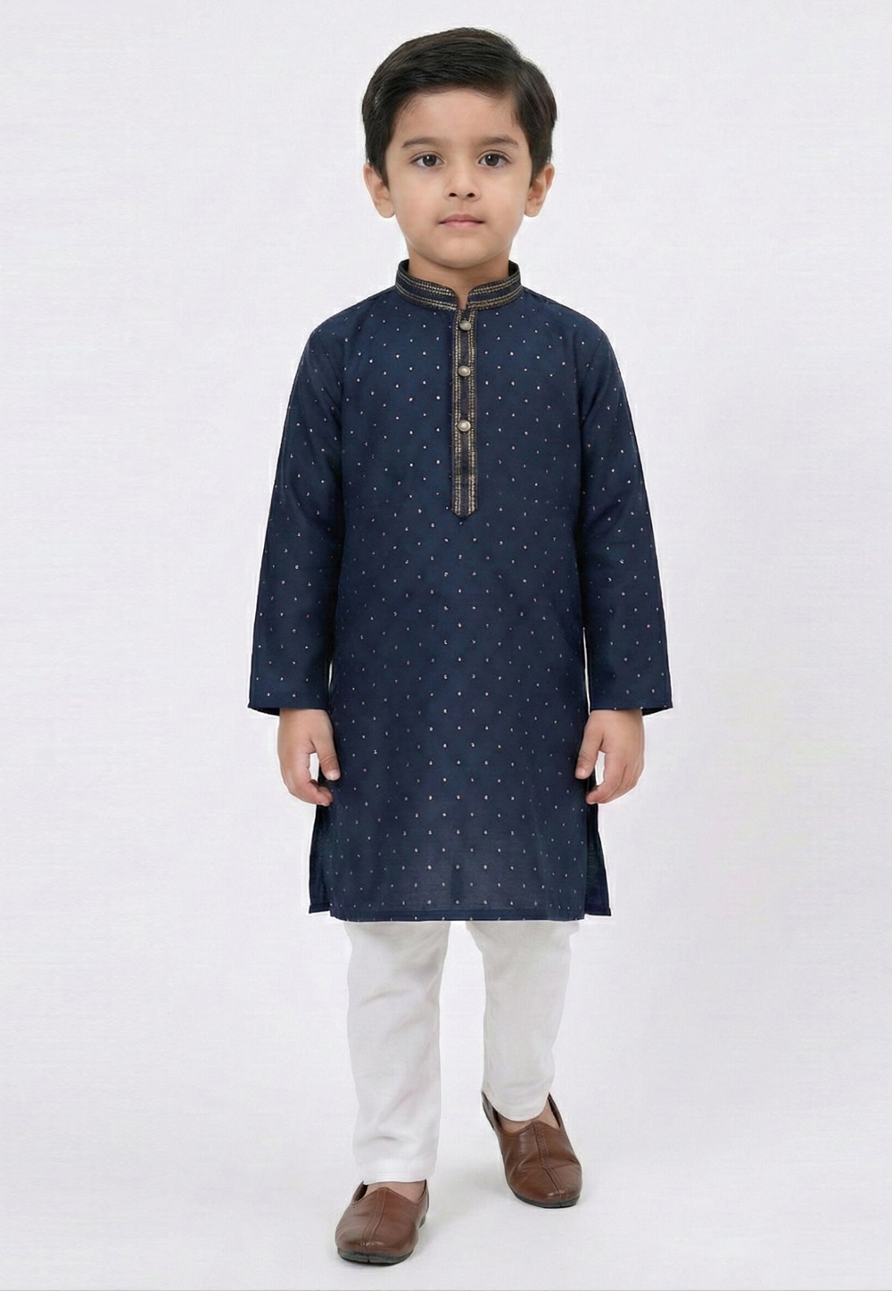 Navy Blue Silk Kids Kurta Pajama 325145