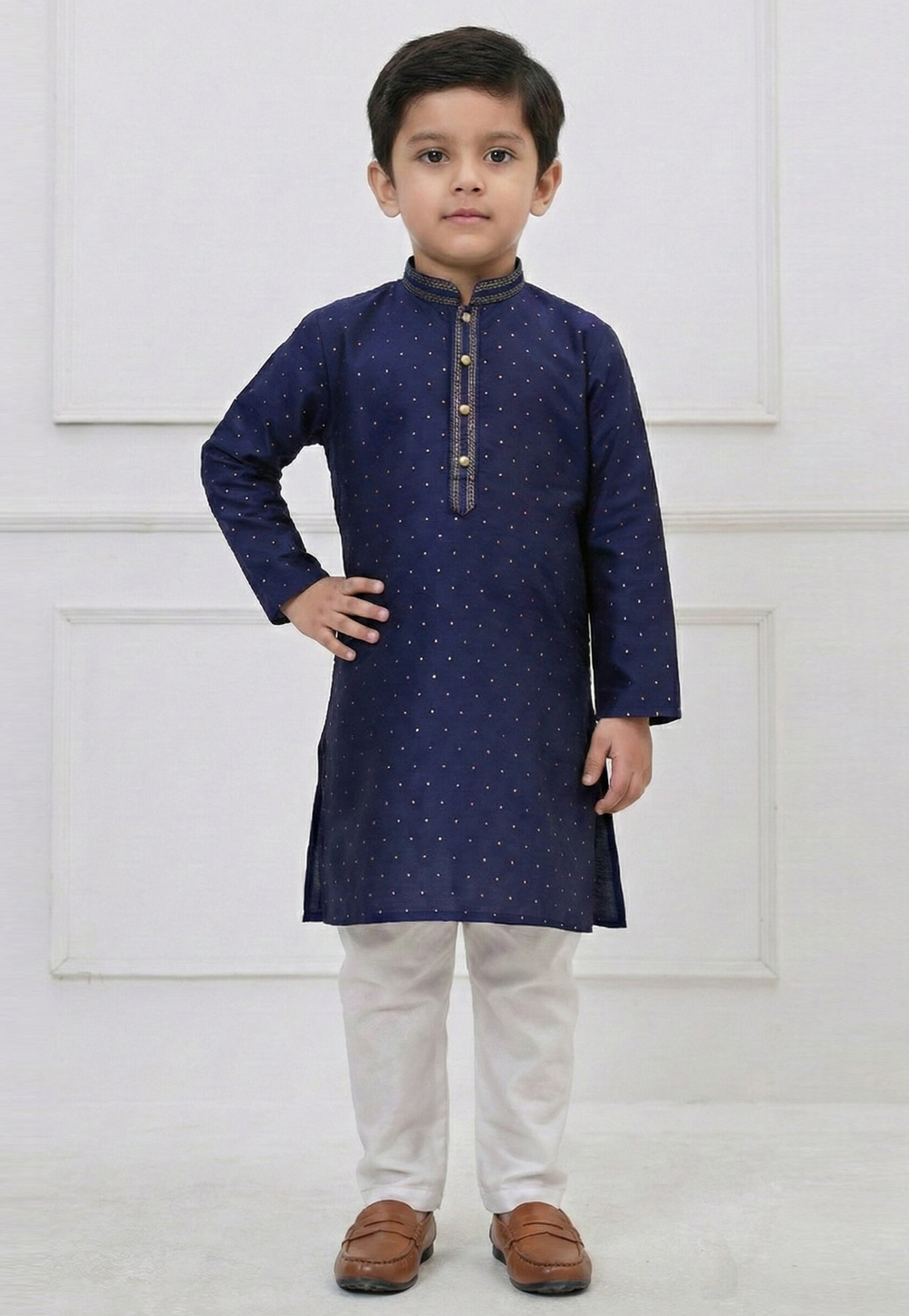 Navy Blue Silk Kids Kurta Pajama 325151