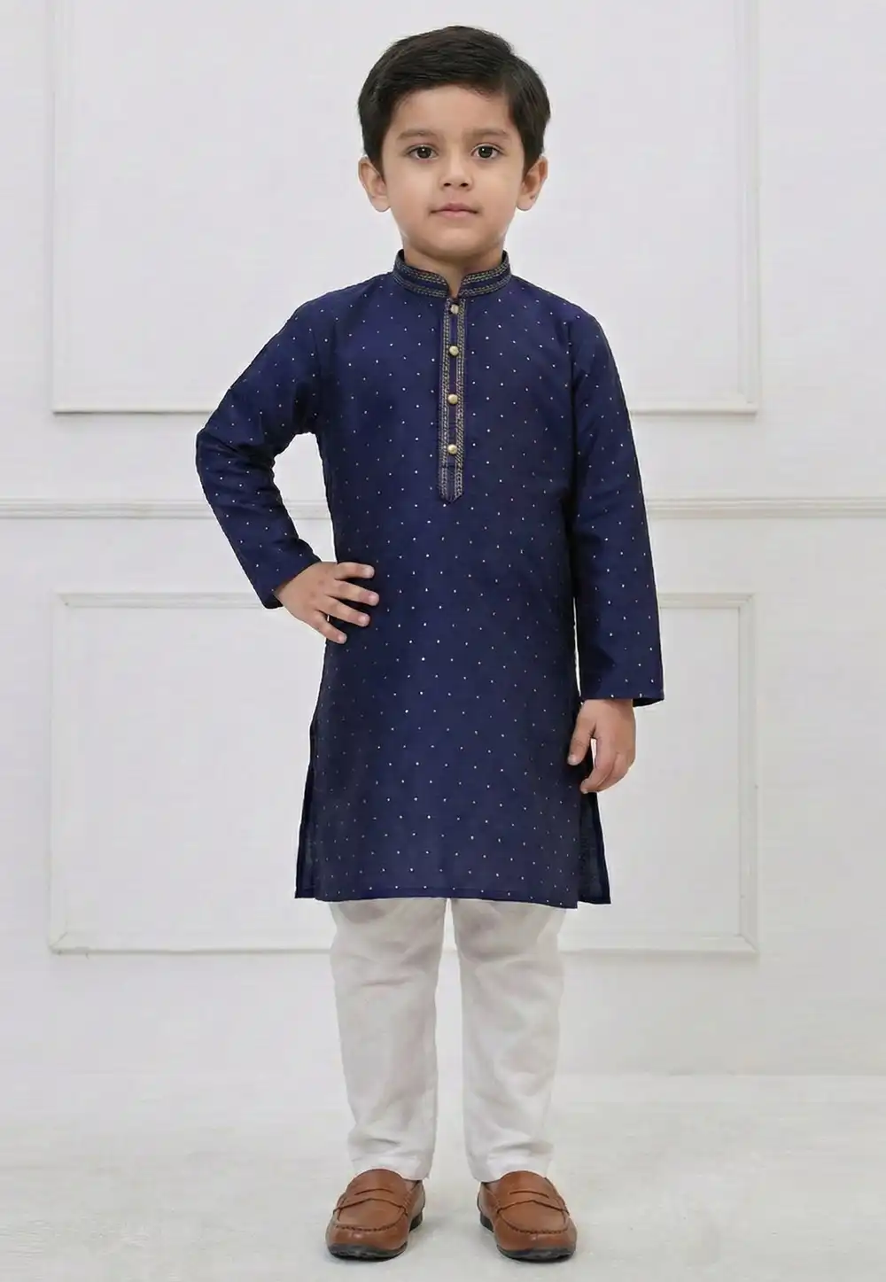 Navy Blue Silk Kids Kurta Pajama 325151