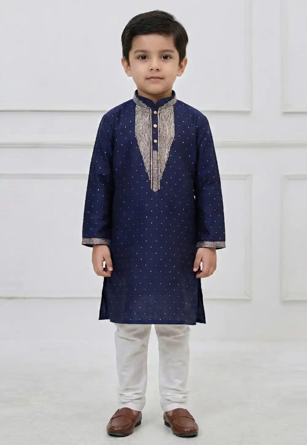 Navy Blue Silk Kids Kurta Pajama 323121