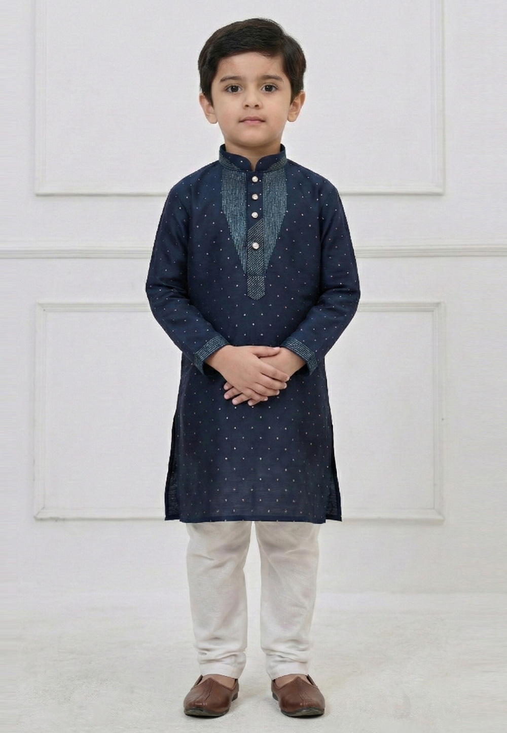 Navy Blue Silk Kids Kurta Pajama 323122