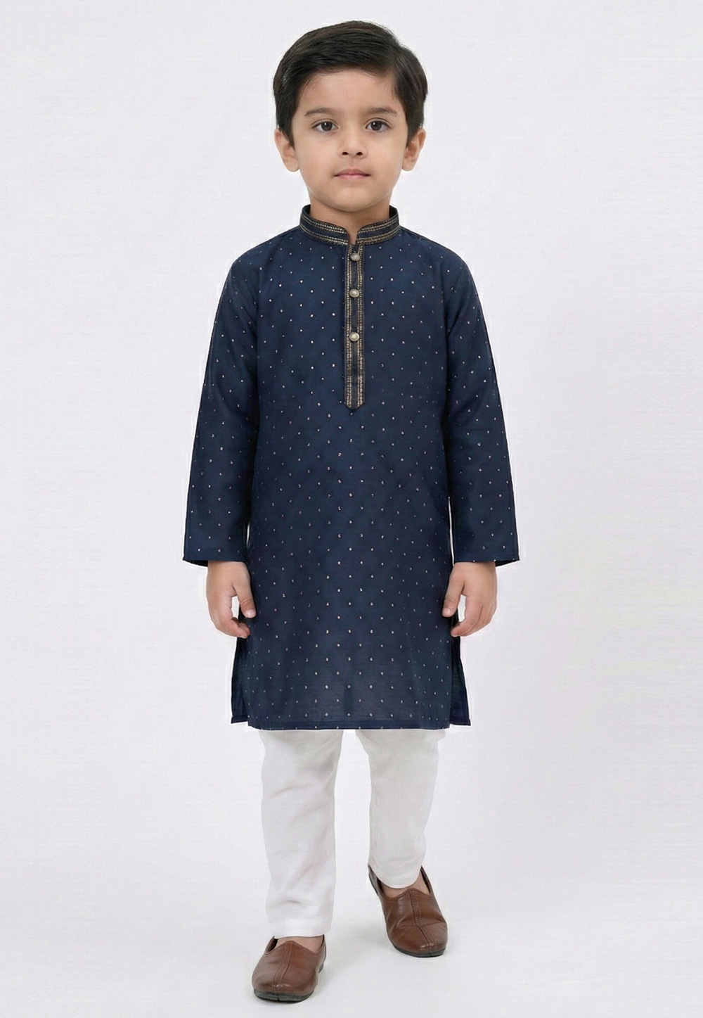Navy Blue Silk Kids Kurta Pajama 323124
