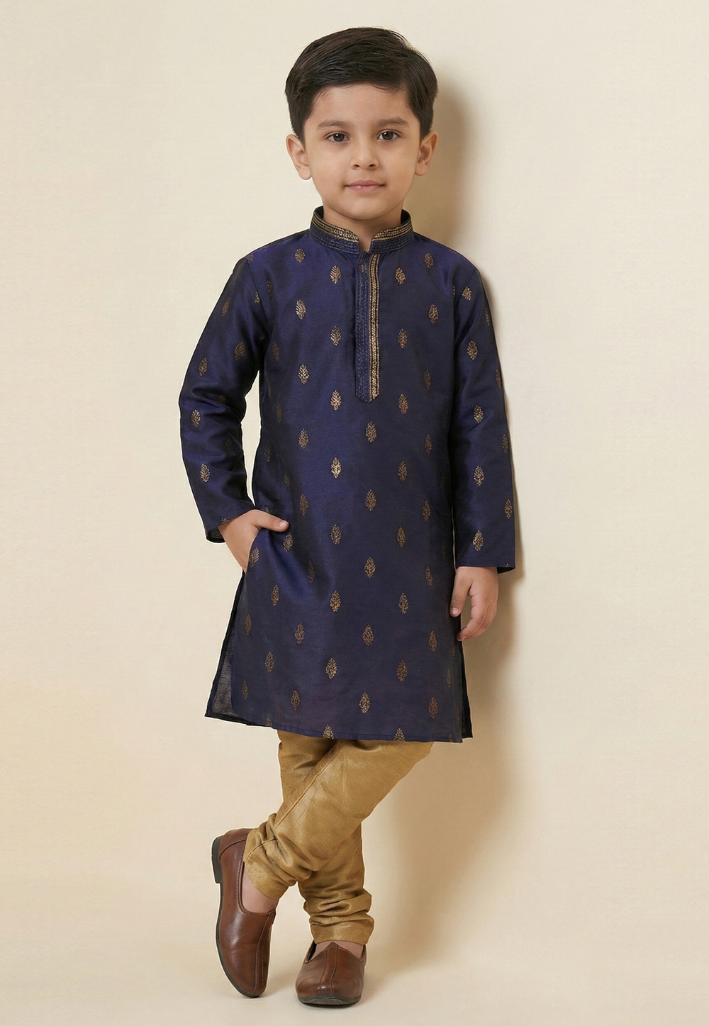 Navy Blue Silk Kids Kurta Pajama 323128